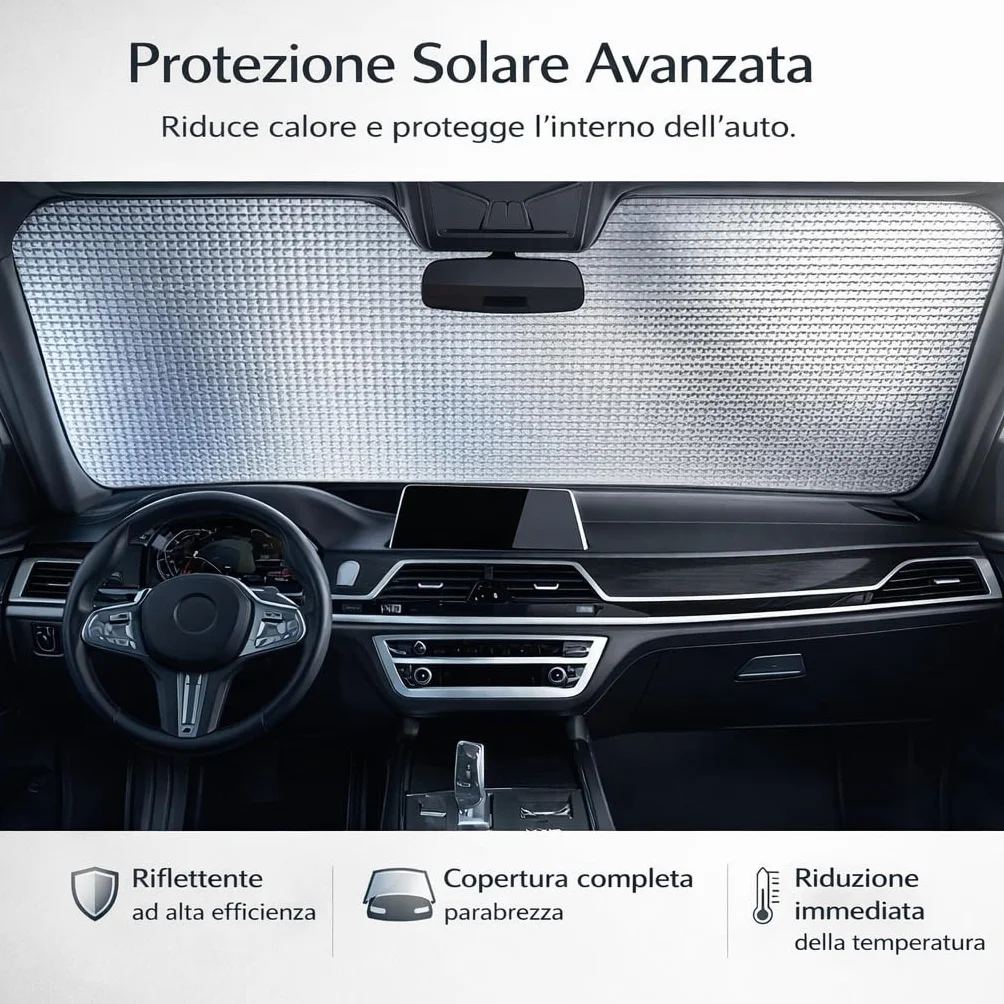 Parasole Auto Parabrezza Interno Pieghevole Coprisole UV con Ventose e Elastici Protezione Solare Cruscotto Sedili Universale Auto SUV Furgoni Argento