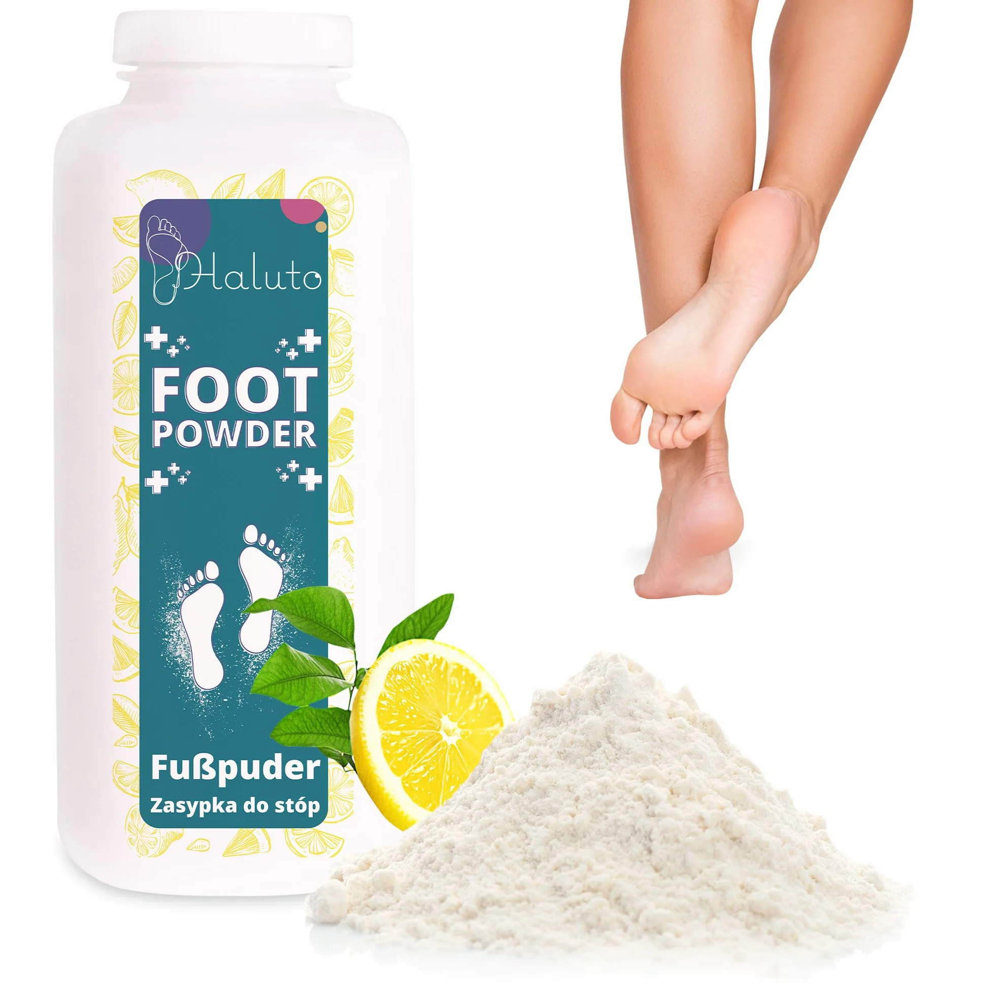 HALUTO Antibatterico Polvere Piedi - Talco Profumato - Elimina l'odore di Scarpe e Piedi - Naturale - Assorbono l'umidità - per Scarpe Sportive, da Lavoro e da Ginnastica