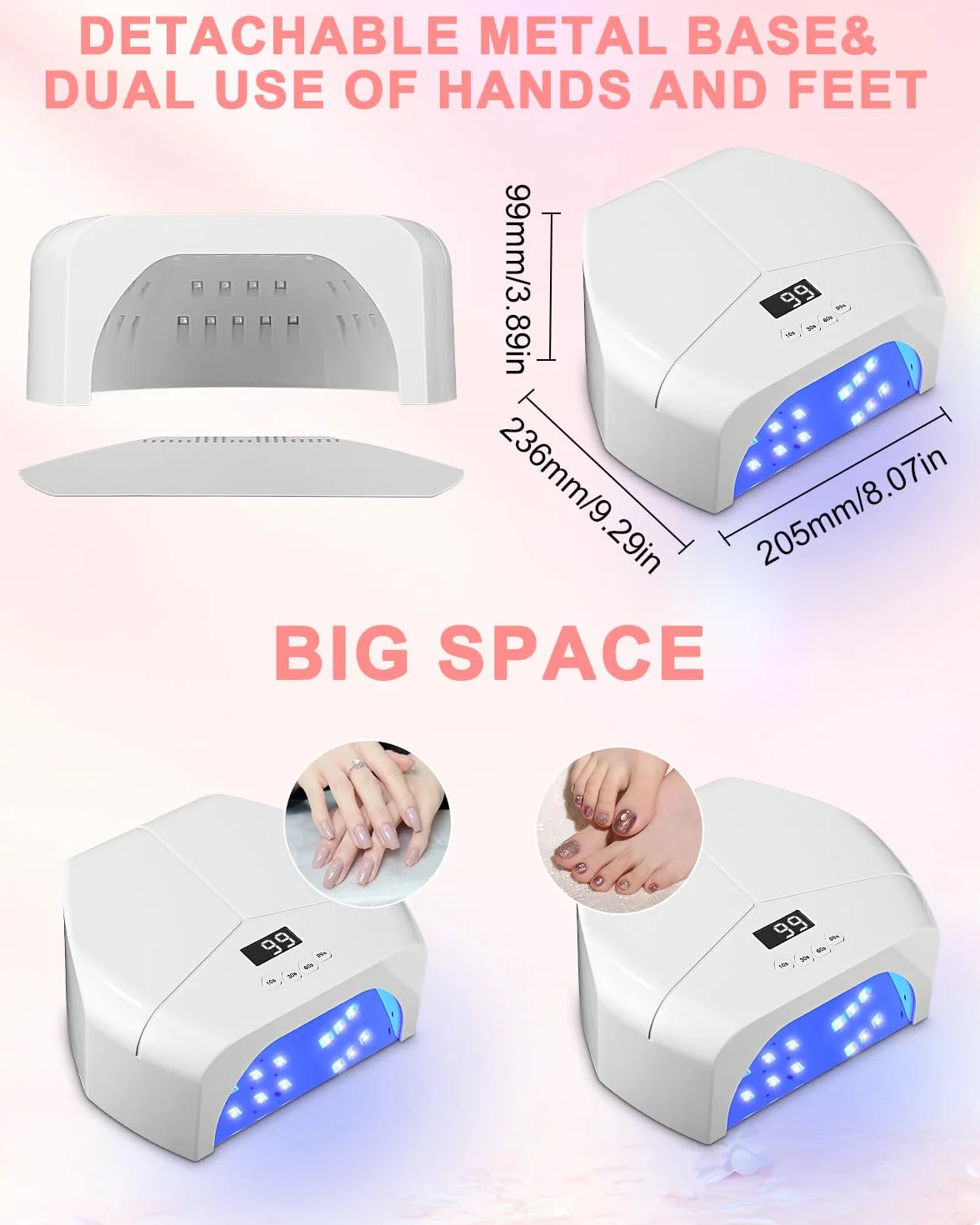 298W Lampada UV LED Unghie, con 72 Leds Fornetto Unghie Semipermanente, Lampada UV con 4 Timer e Sensori Automatici, Lampada LED Unghie