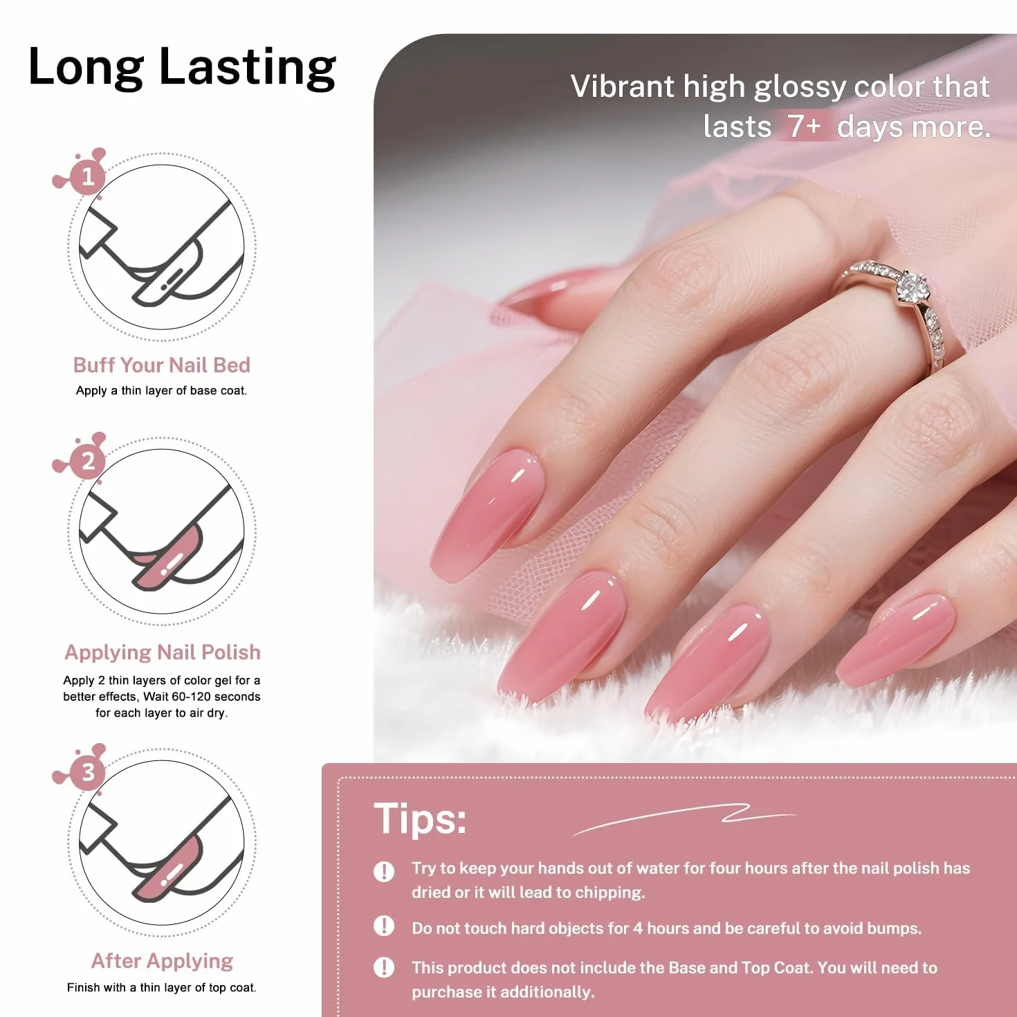 JODSONE Smalto per unghie Dusty Rose 16,5 ml, rosa chiaro, asciugatura rapida, lunga durata, nail art