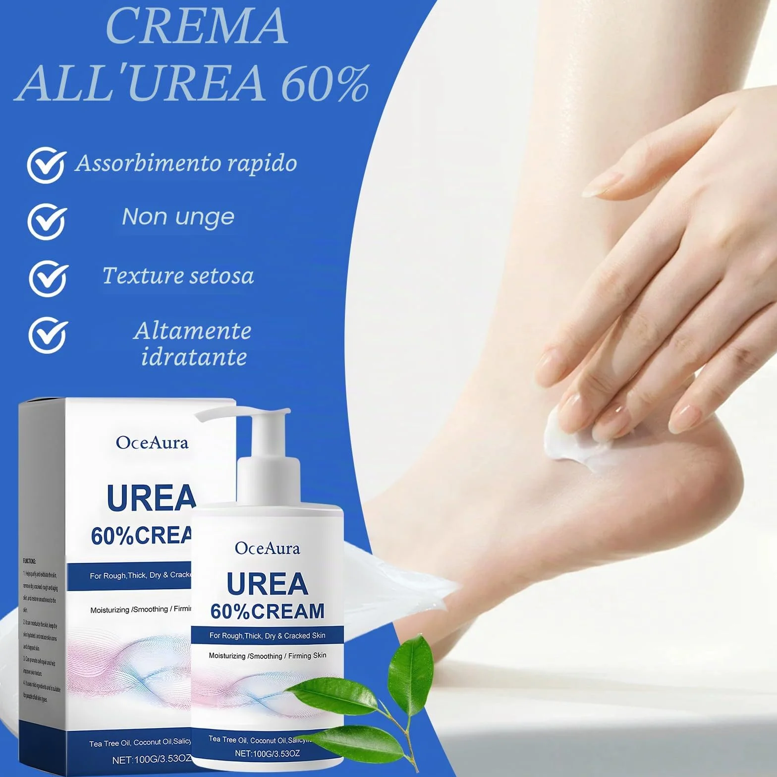 Crema Piedi Urea 60%,Crema Urea,100g panna Idratante +40g Foot panna Stick,Un'idratazione Profonda,per la Riparazione di e Mani,lozione per Piedi per Pelle Secca,Screpolata