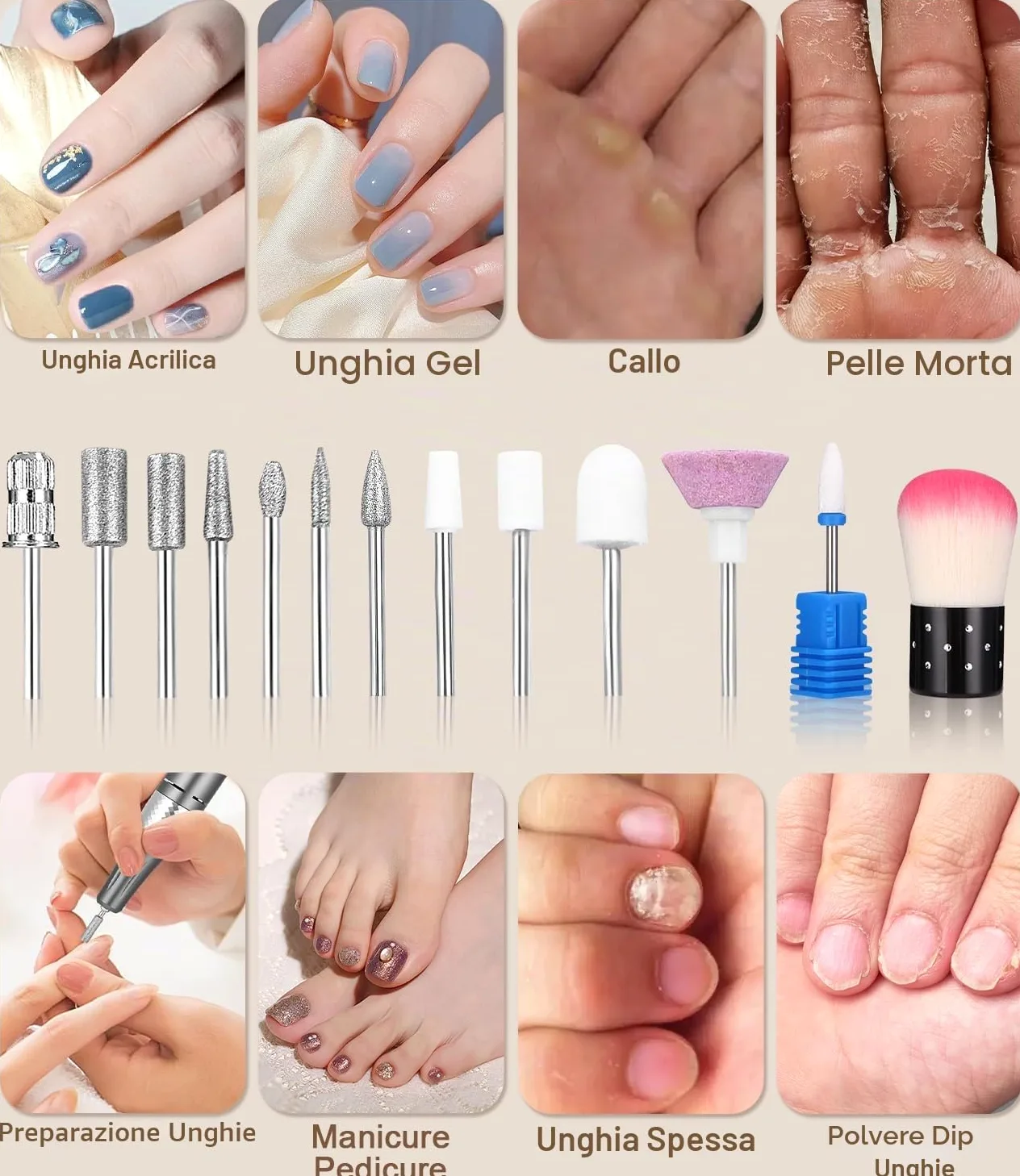 Zawaer Fresa per Unghie 45,000RPM, Professionale Lima Elettrica per Unghie, Touchscreen, con Punta in Ceramica Kit Unghie, Salone Manicure Set e Pedicure Elettrico per Semipermanente Gel Oro