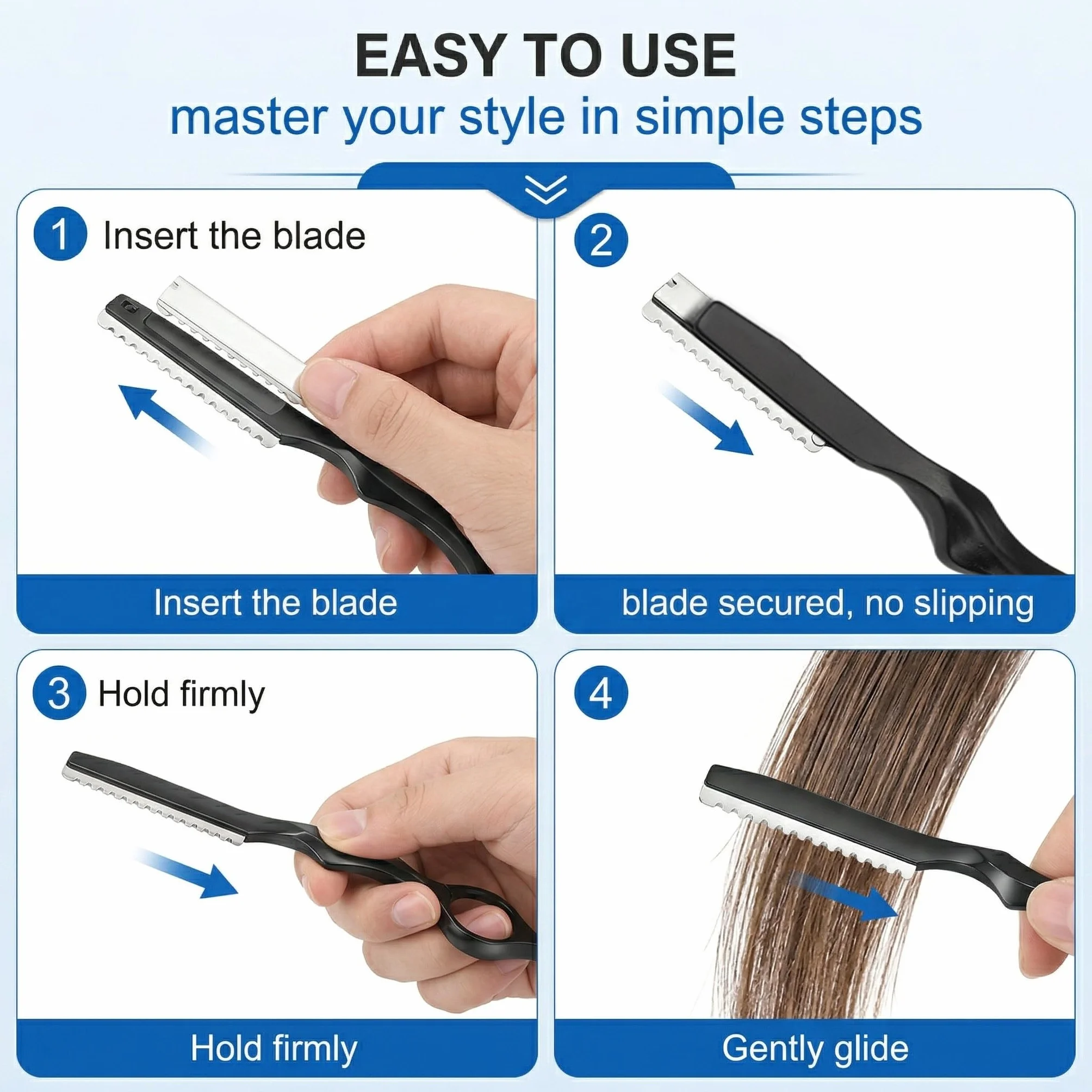 Sfilzino Per Capelli Professionale In Acciaio Inossidabile, Con 10 Lame Di Sicurezza Rimovibili,Per Tagliare Le Sopracciglia E Radere Il Viso, Regalo Per Uomo (Nero)