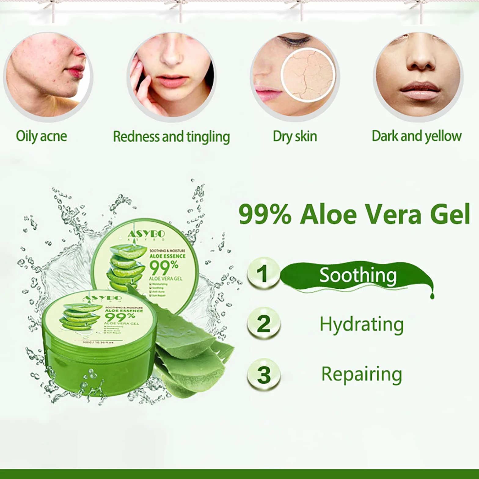 300 ml Aloe Vera Gel - Crema Idratante Aloe Vera Pura al 99% per Viso e Corpo, Crema Naturale all'Aloe per Pelli Secche, Scottature, Acne