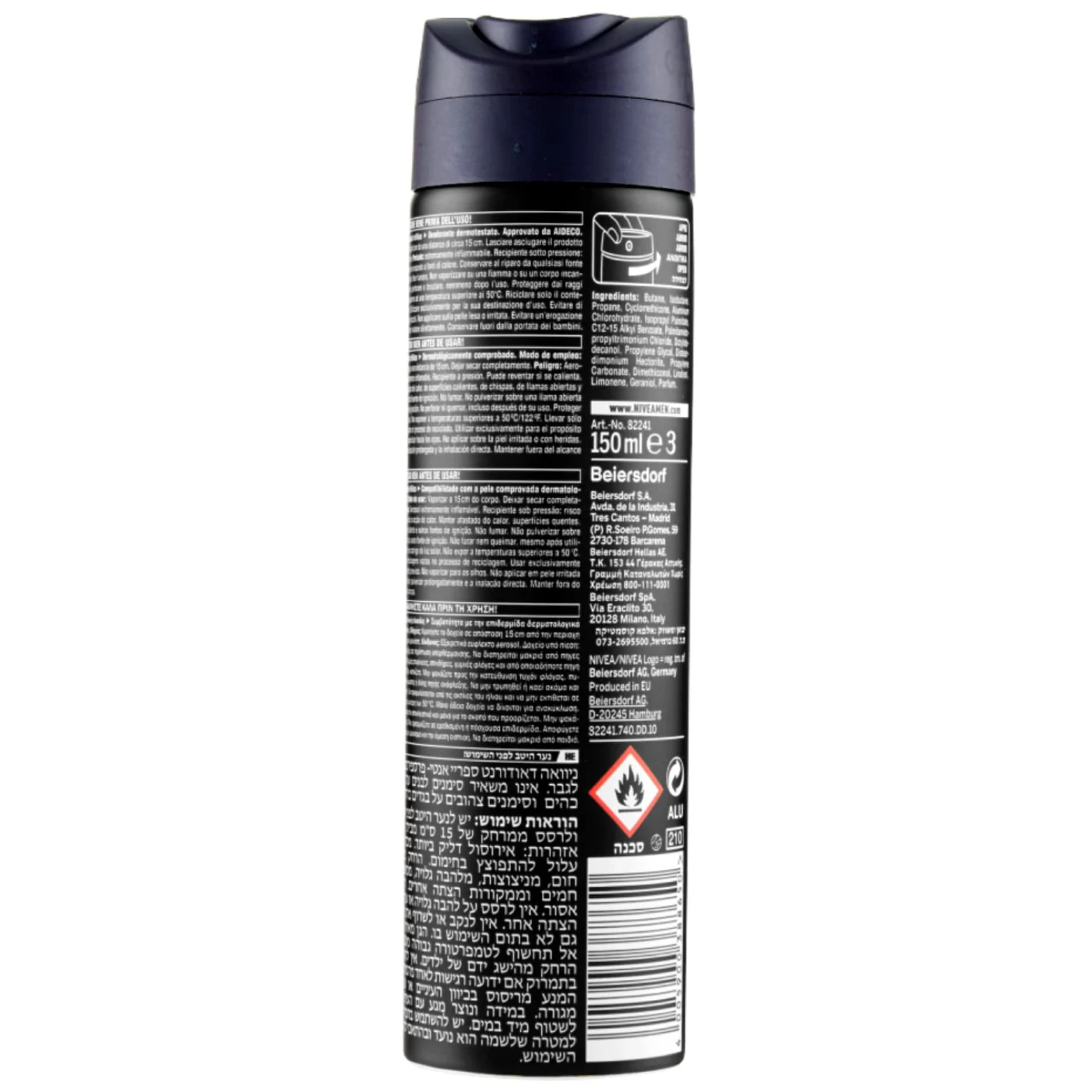 NIVEA Men Black & White Invisible Original Deodorante Uomo Spray Antitraspirante 48h Protezione Contro Cattivi Odori Sudore Macchie Residui Irritazioni - 8 Flaconi da 150ml