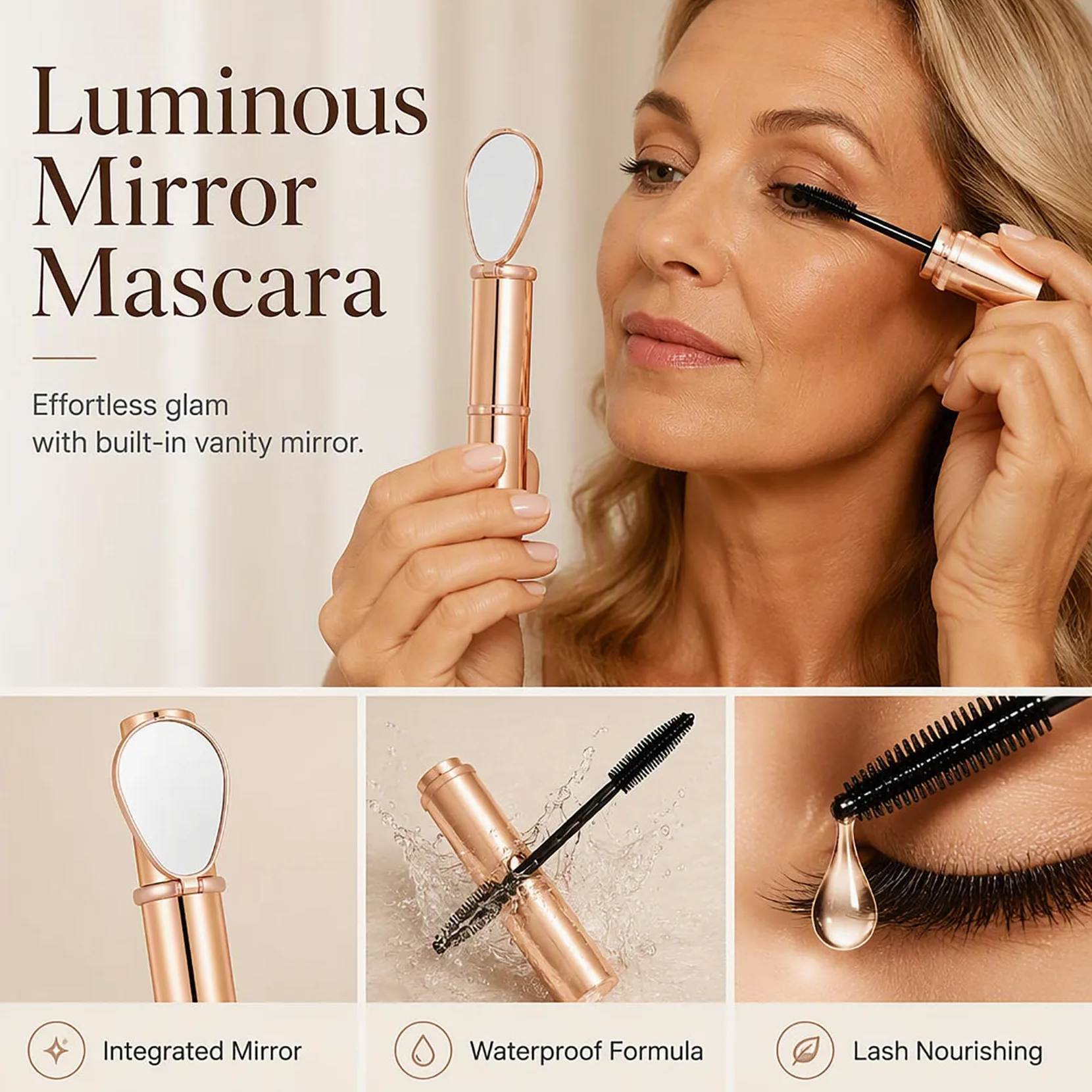 Mascara nero portatile 2-in-1 con specchietto, formula nutriente (3Pcs) | Mascara "tubing" (a polimeri) allungante e volumizzante, con specchietto integrato, a prova di sbavatura, senza grumi
