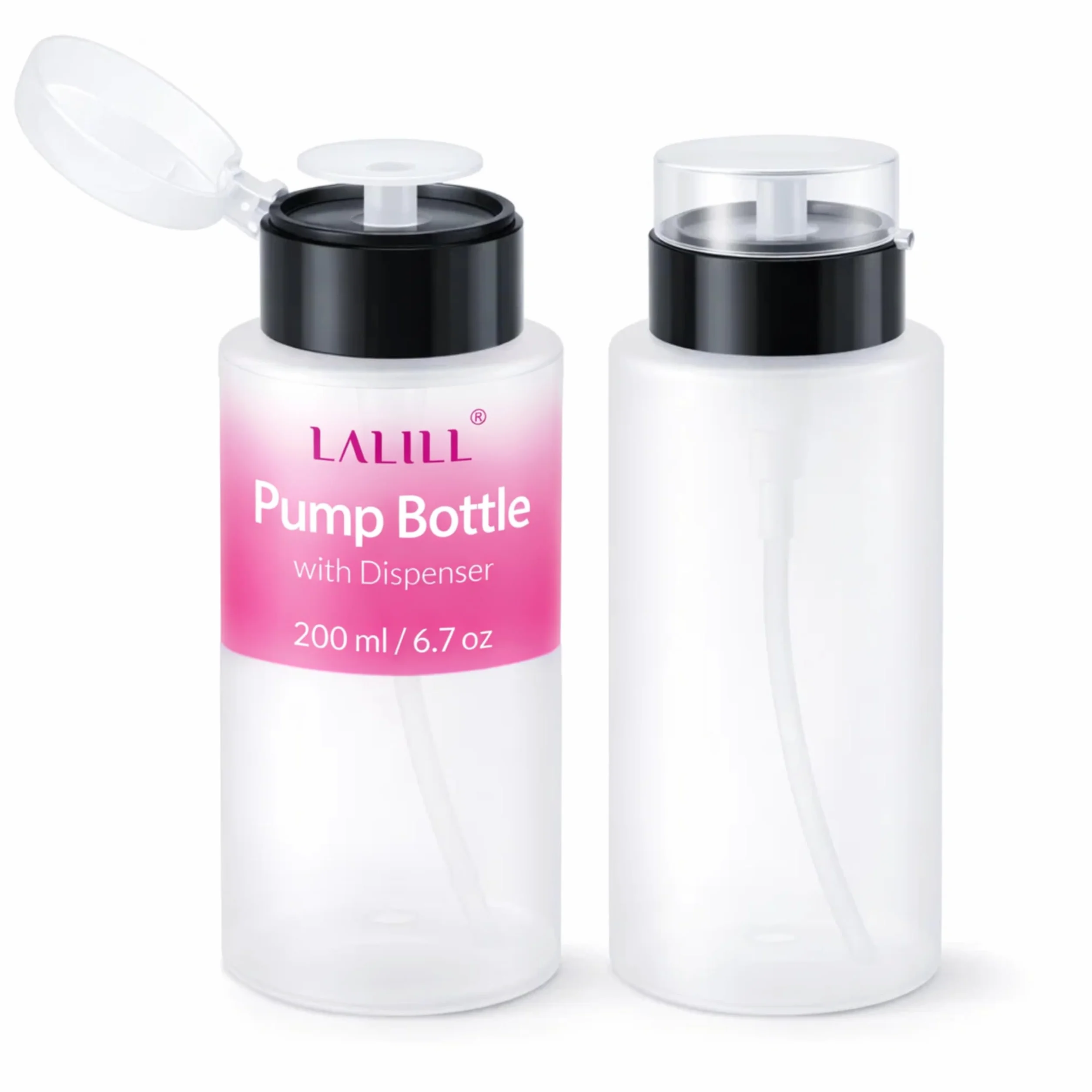 LALILL Flaconi Dosatori 2x200ml - Dispenser con Pompa per Liquidi Cosmetici - Acetone Cleaner Shampoo Lozione - Uso Professionale e Domestico