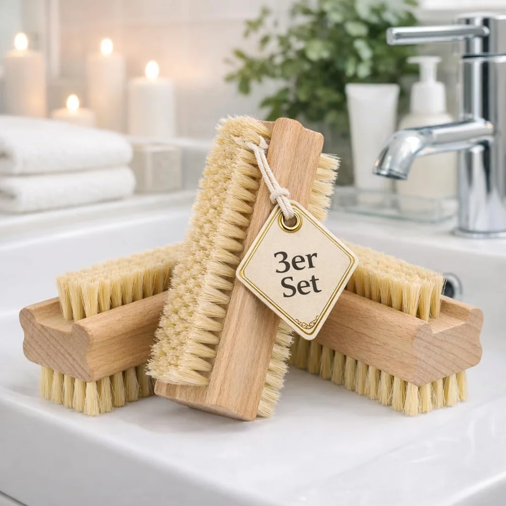 MC-Trend Set di 3 Spazzole per Unghie e Mani in Legno, Setole Naturali, Vegano, Made in Germany