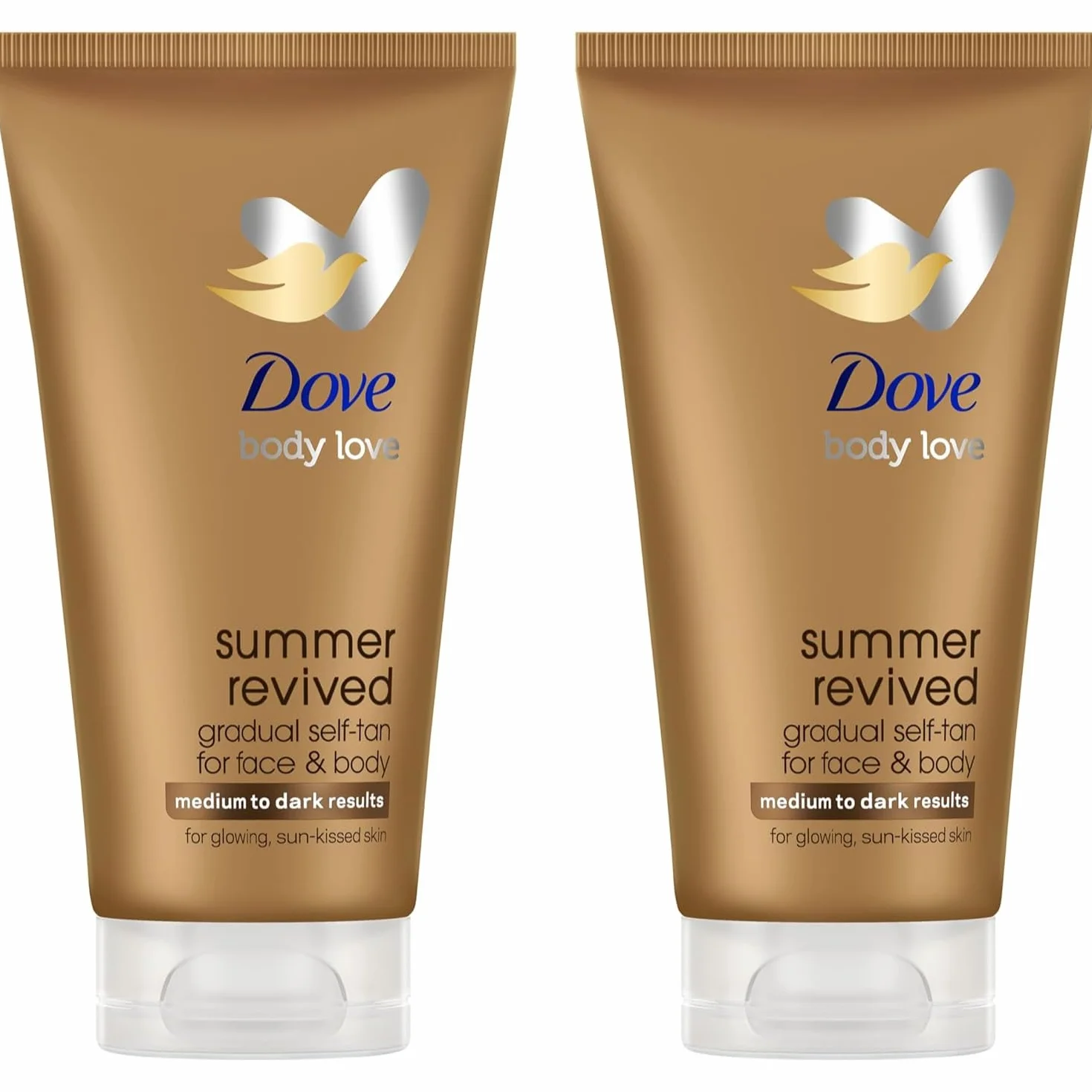 Dove Lozione Viso e Corpo Autoabbronzante Summer Revived, Per Pelli Medie e Scure, Abbronzatura Graduale, Finish Naturale, Pelle Luminosa, 72H di Idratazione, Con Estratto di Aloe Vera, 2x 75ml