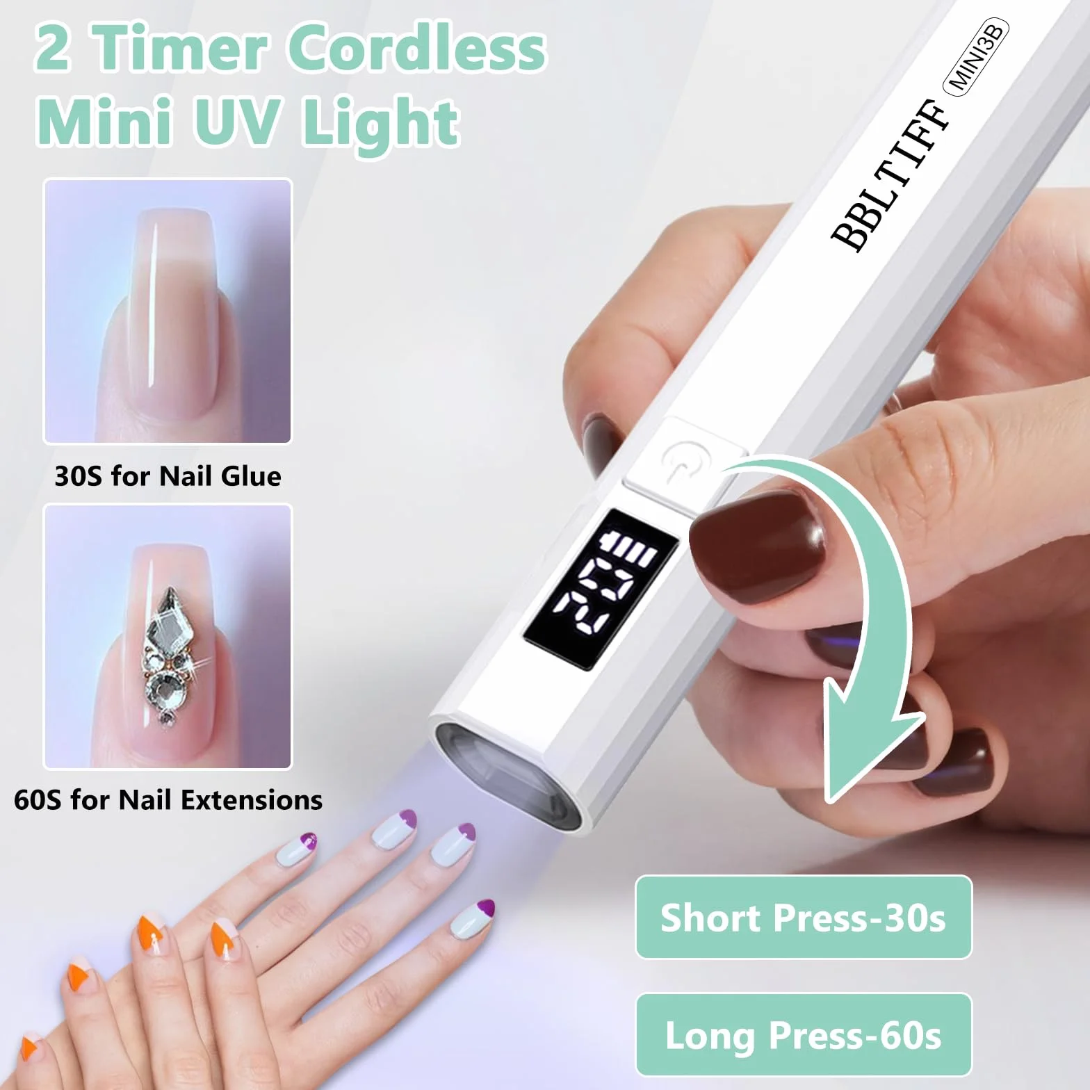 Mini Lampada UV LED Unghie con USB Ricaricabile e Supporto Pieghevole, Timer 30/60S