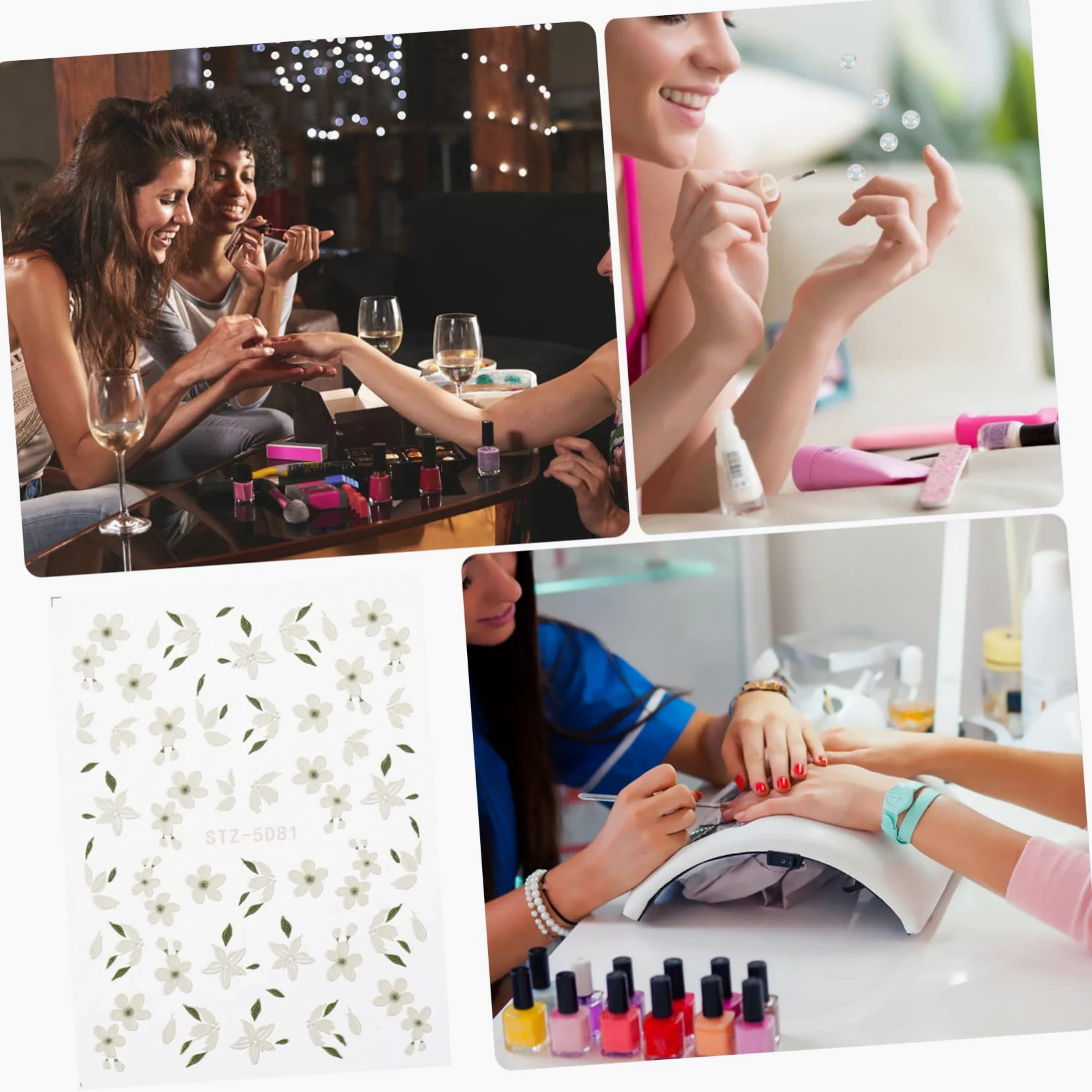 5 Set Adesivi Per Unghie Con Fiori Decorazioni Eleganti Per Nail Art Per Creazioni Diy Facili Applicare Per Domestico 3 Fogli*5