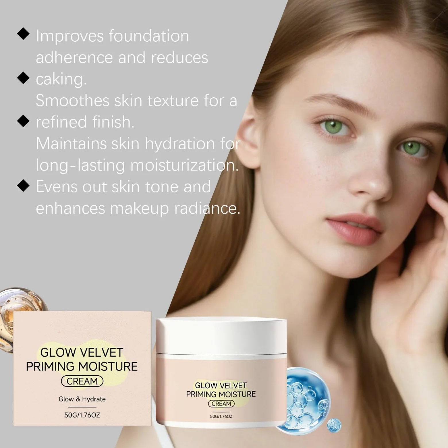 Crema idratante primer Glow-Velvet, minimizzante dei pori e primer fissante per il trucco a lunga durata, idratante viso quotidiano per tutti i tipi di pelle,3PCS