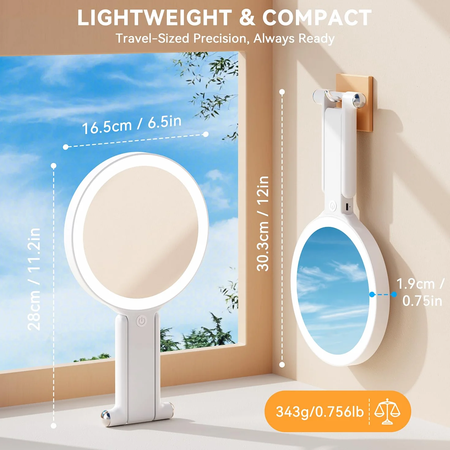 Auxmir Specchio Trucco con Luci LED 30X/1X Ingranditore Bifacciale 3 Colori Regolabile Pieghevole da Tavolo Ricaricabile Portatile