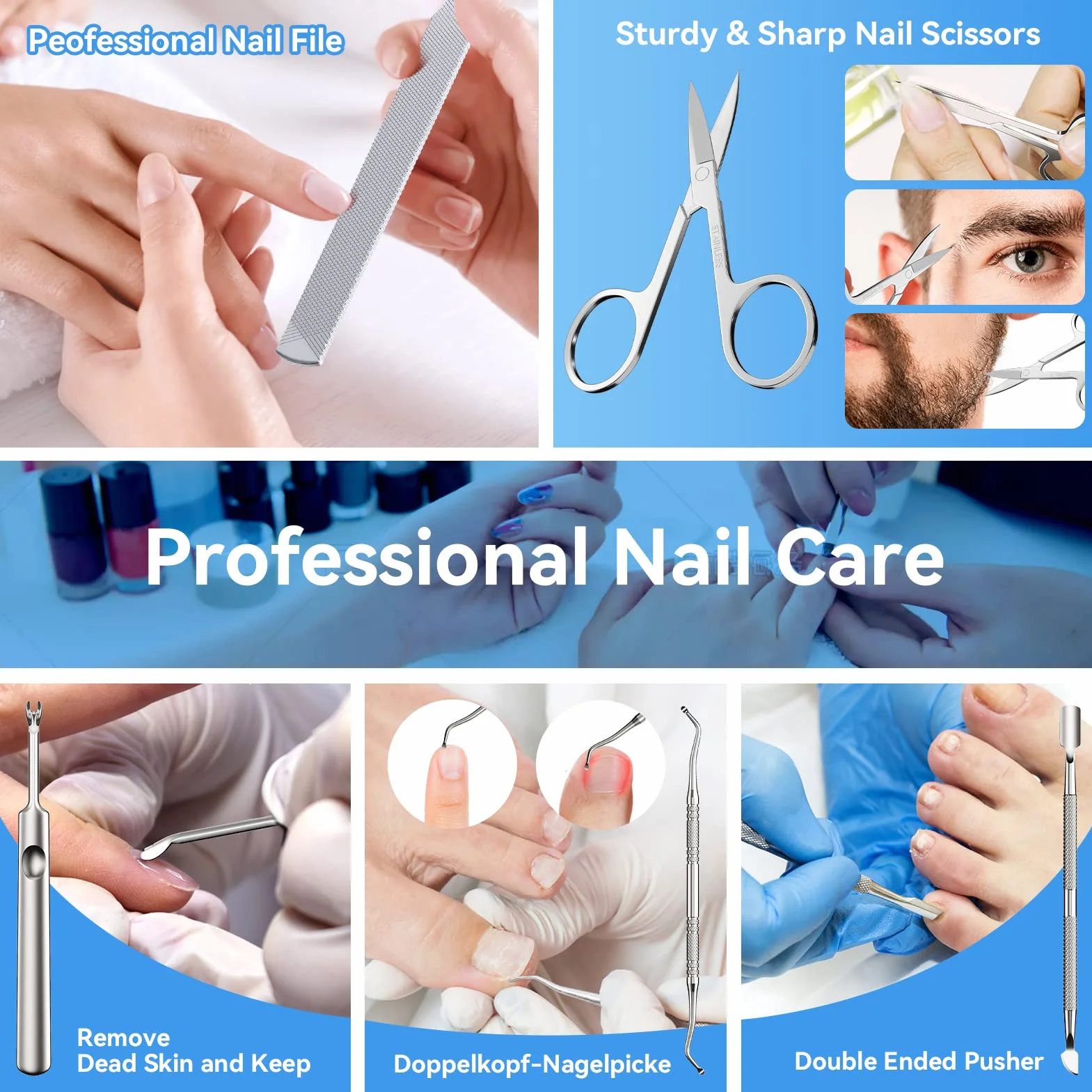Profesjonalny zestaw do obcinania paznokci, Tronchesino do stóp, stal nierdzewna, manicure pedicure, czarny