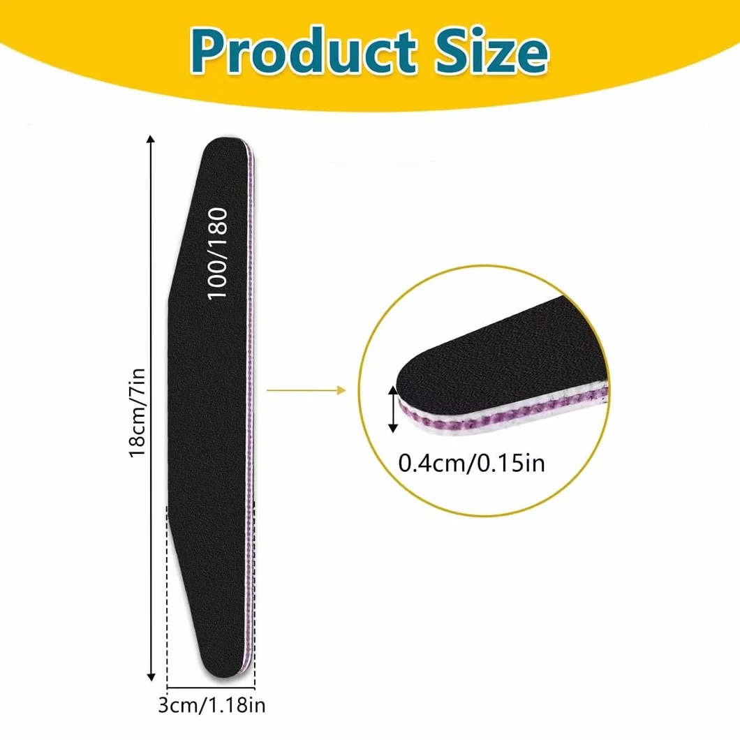 elzle 10 Pezzi Lime per Unghie Professionali, Lima per Unghie 100/180 Doppia Faccia con Mezza Luna Bilaterale, Set per Cura Unghie Lavabile Strumenti Manicure (Nero)
