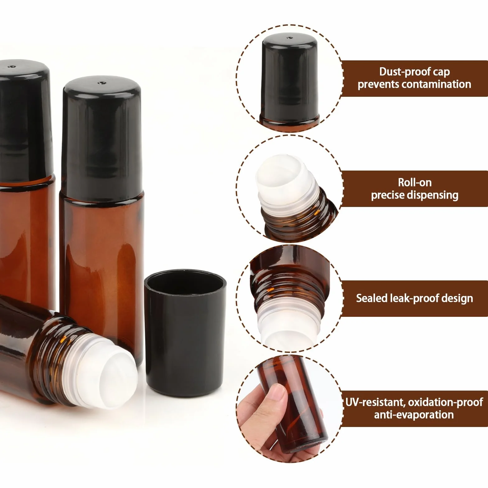 30 ML Roll on Bottiglie di vetro per olio essenziale, 4 pezzi Roll on Bottiglie vuote ricaricabili Rollon (marrone)
