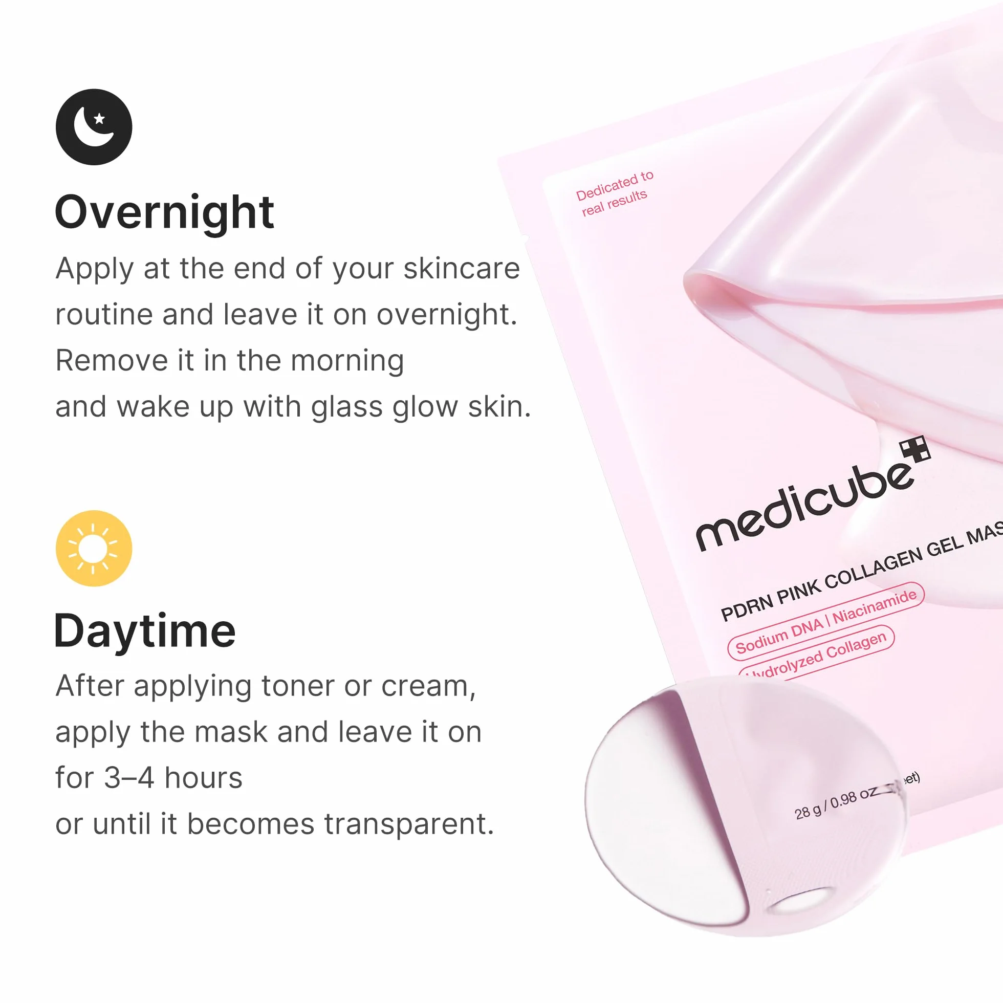 Medicube Salmon DNA PDRN Collagen Gel Mask Night, Luminosa Elastica Idratante Rassodante, 4 Pezzi