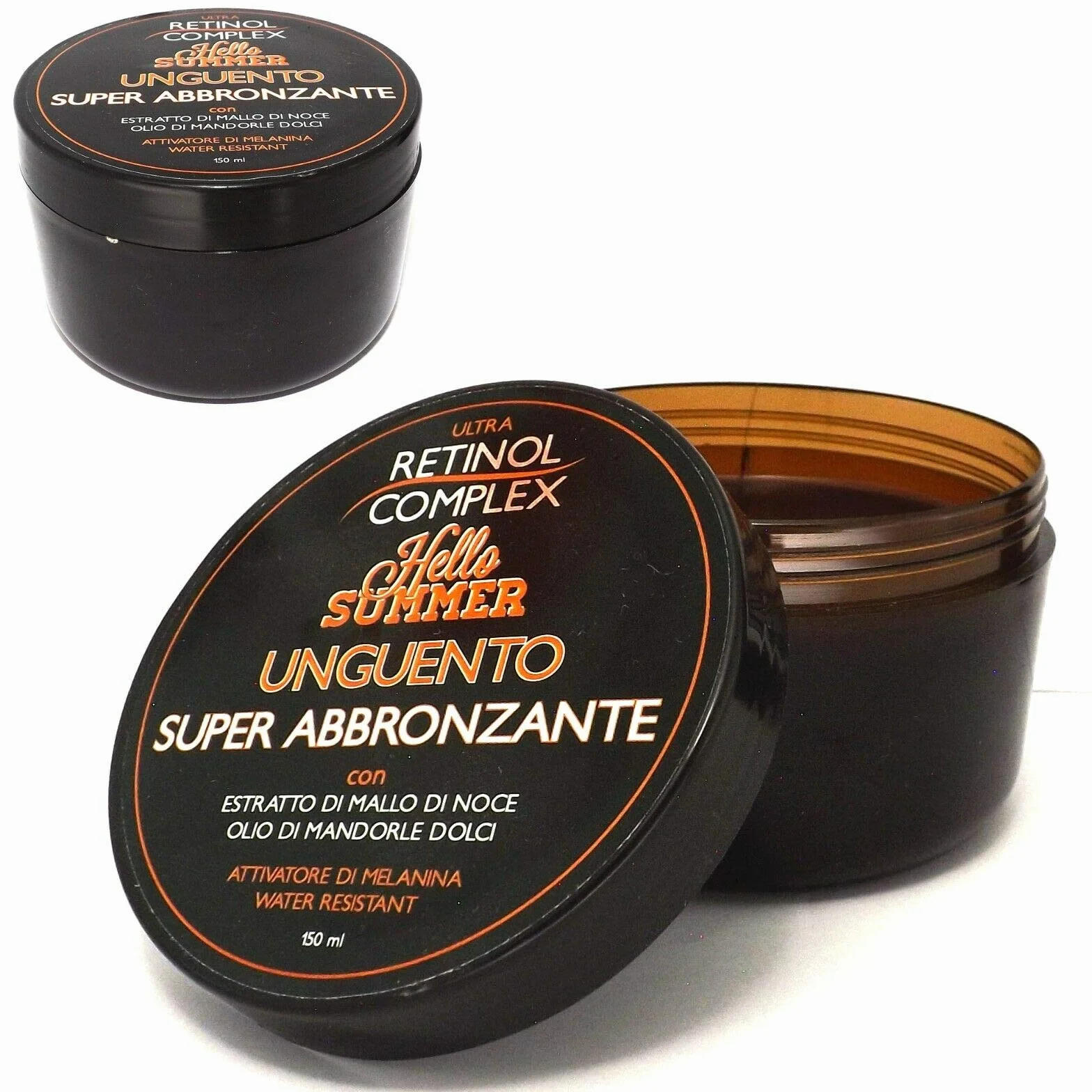 Hello Summer Ultra Retinol Complex unguento super abbronzante con mallo di noce ed olio di mandorle dolci attivatore di melanina resistente all'acqua 150ml