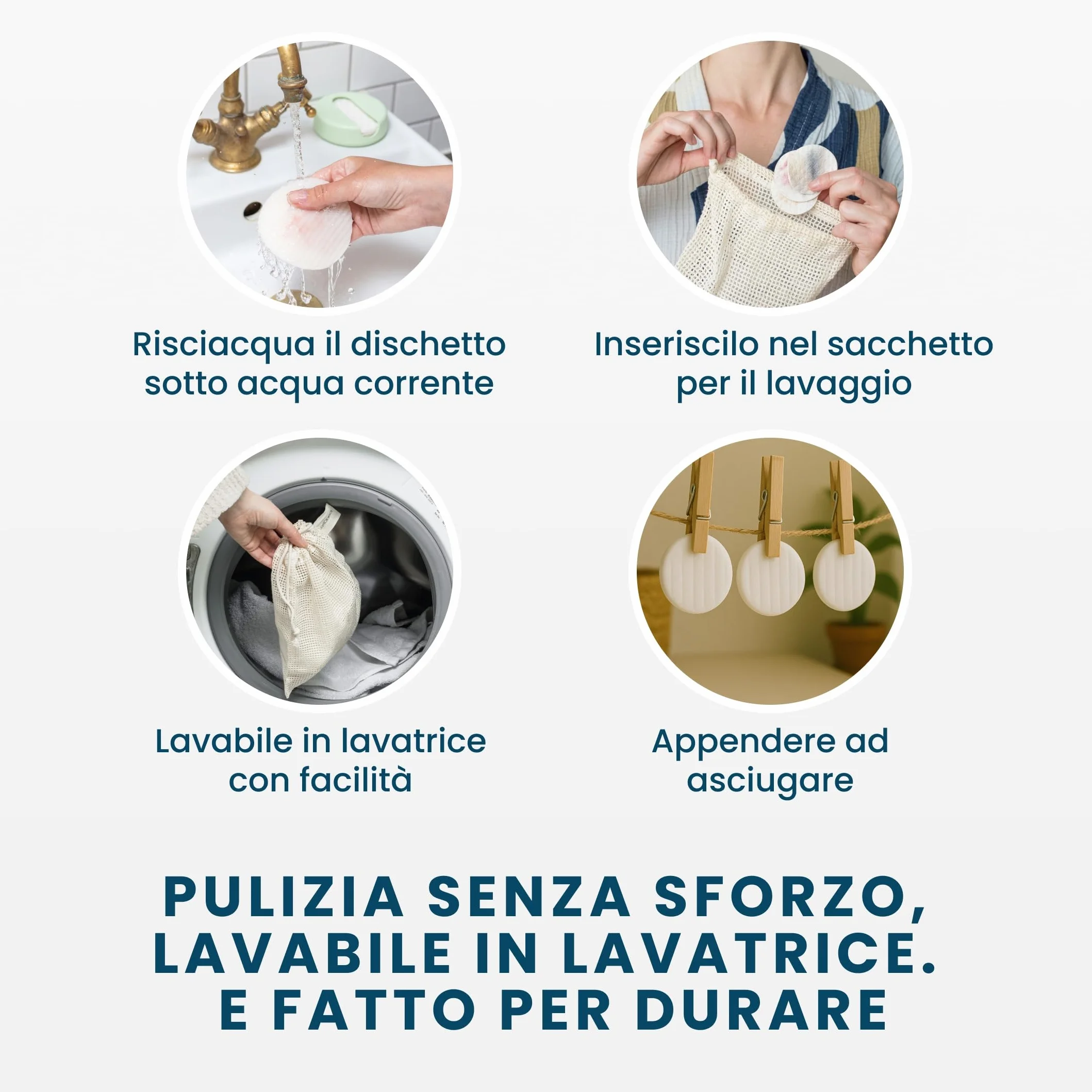 LastRound Dischetti struccanti riutilizzabili – 7 dischetti in cotone lavabili per il viso – Dischetti in cotone morbidi per la pulizia del viso - Verde