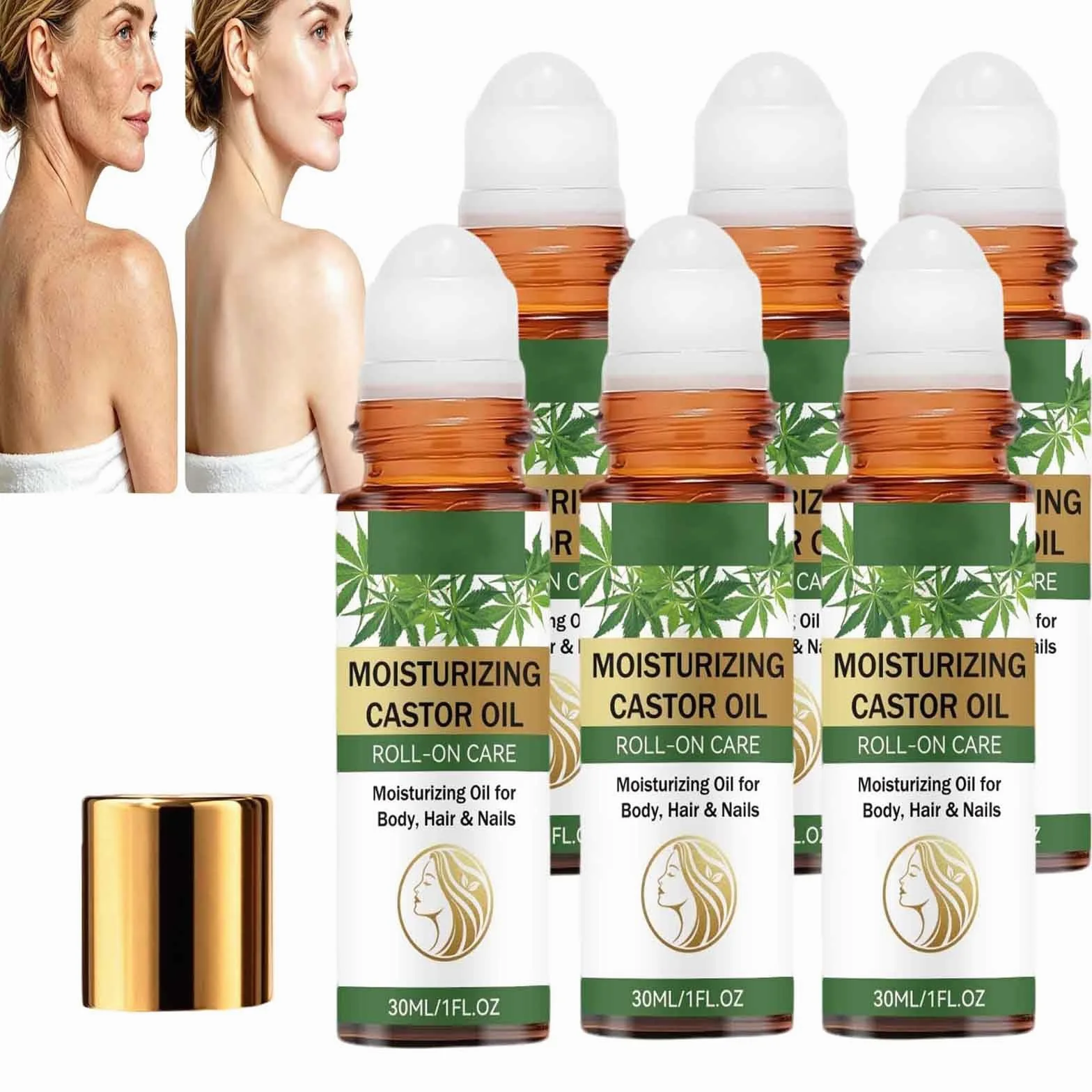 Olio di ricino biologico palla con ruote in quarzo rosa, olio di ricino al quarzo idratante profondo per viso e corpo,hui/le de ric/in nutriente per la cura della pelle (6 pezzi)