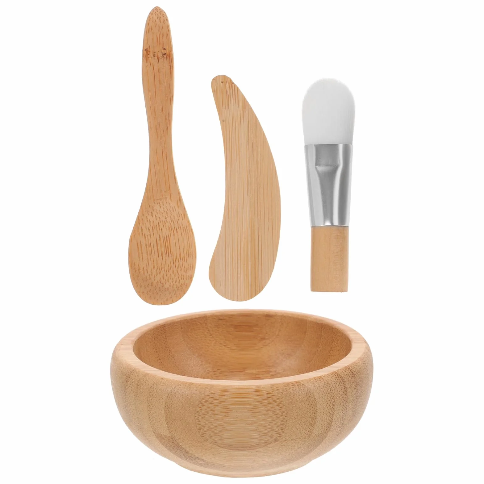 GANAZONO Set Maschere Viso in Legno Naturale Ciotola, Pennello, Bastoncino e Cucchiaio, Kit Completo per Preparazione Maschere Idratanti e Pulizia Viso a Casa e Salone Stili multipli