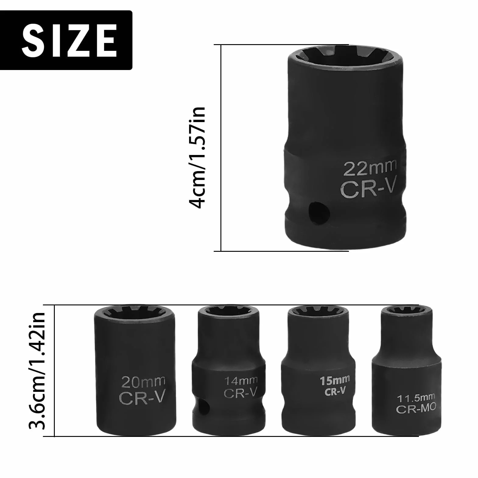 Set di 5 bussole per pinze freno 11,5 14 15 20 22 mm utensili ricambio pastiglie freno nero compatibile VW Audi Porsche