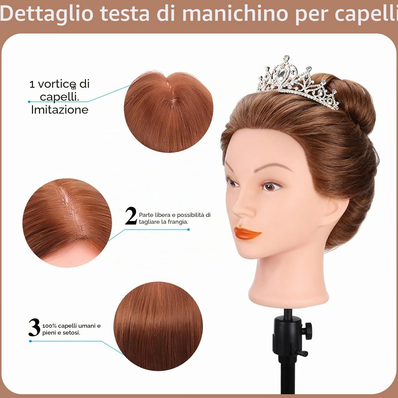 TopDirect 18" Testina Parrucchiere Manichino Cosmetologia Formazione Pratica Capelli con Morsetto