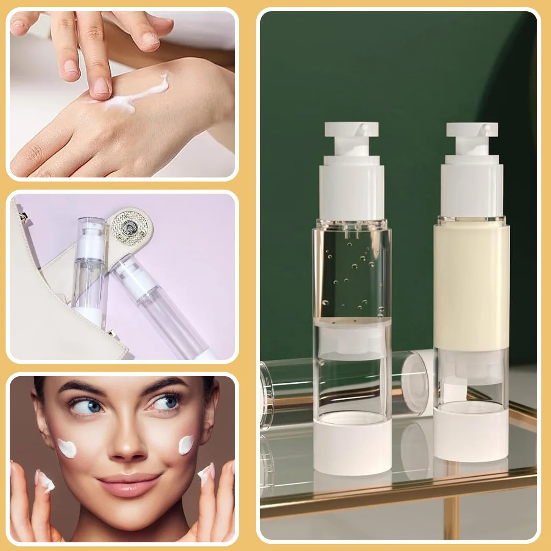 4 dispenser per crema, 5ml, 10 ml, 30 ml, 50 ml, senza senz'aria, Flaconi da Viaggio Trasparente, Airless Contenitore Crema Pump, Dispenser Cosmetico da Riempire, per Lozione, Fondotinta