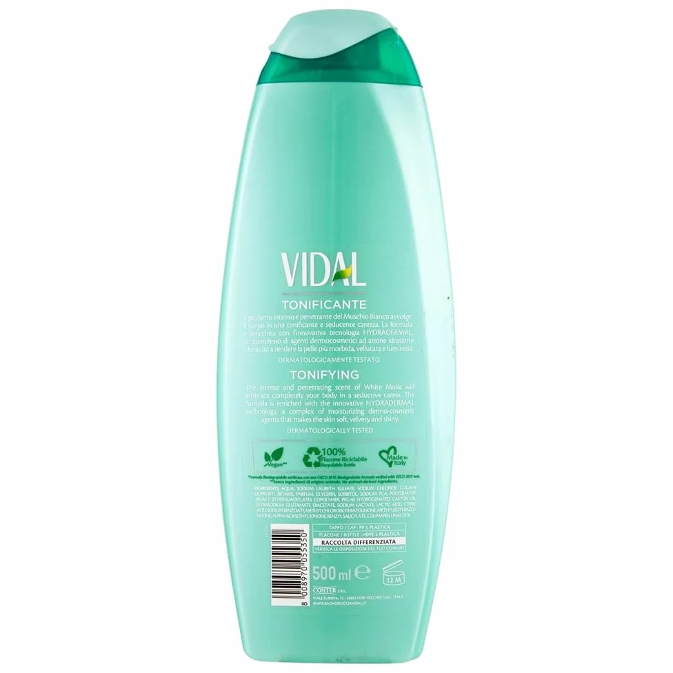 12 gel doccia Vidal Bagnodoccia/schiuma doccia con muschio bianco 500 ml + portachiavi Beni Culinari gratuito