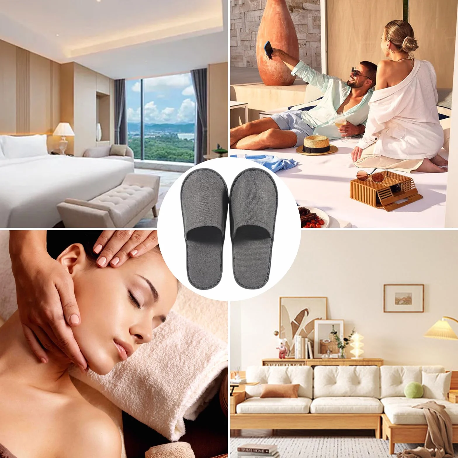 Ciabatte Ospiti,4 Paia Pantofole Ospiti,Ciabatte da Viaggio,Pantofole Chiuse,Pantofole Monouso per Hotel,Antiscivolo,Lavabili,Spugna Premium,Misura Universale,per Unisex,Viaggi,Casa,Spa,Hotel