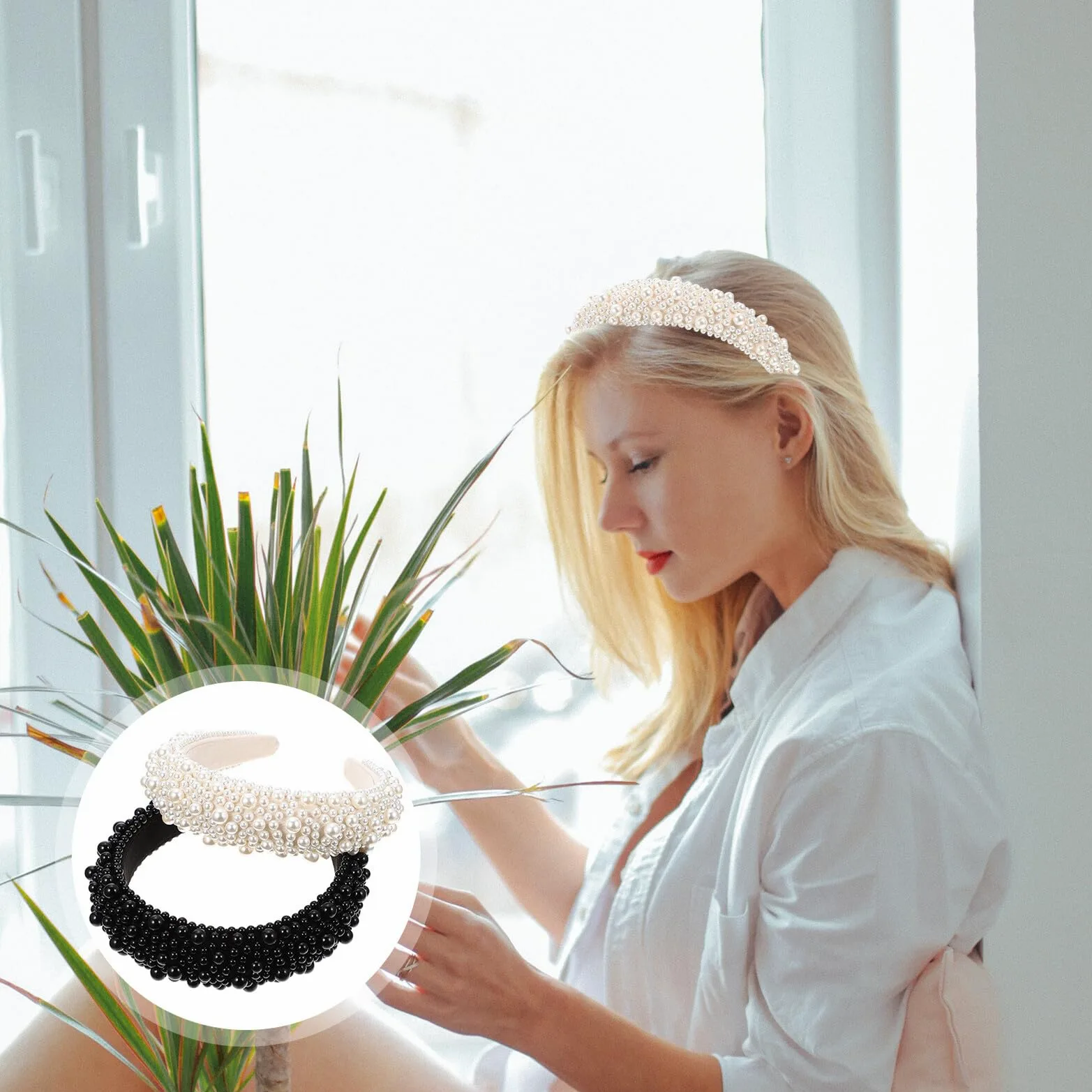 Cerchietto per Chioma con Decorazioni a Sfera 2 Pezzi in Spugna e Plastico | Leggero e Confortevole, Uso per Party e Makeup, Stile Delicato Elegante Chic