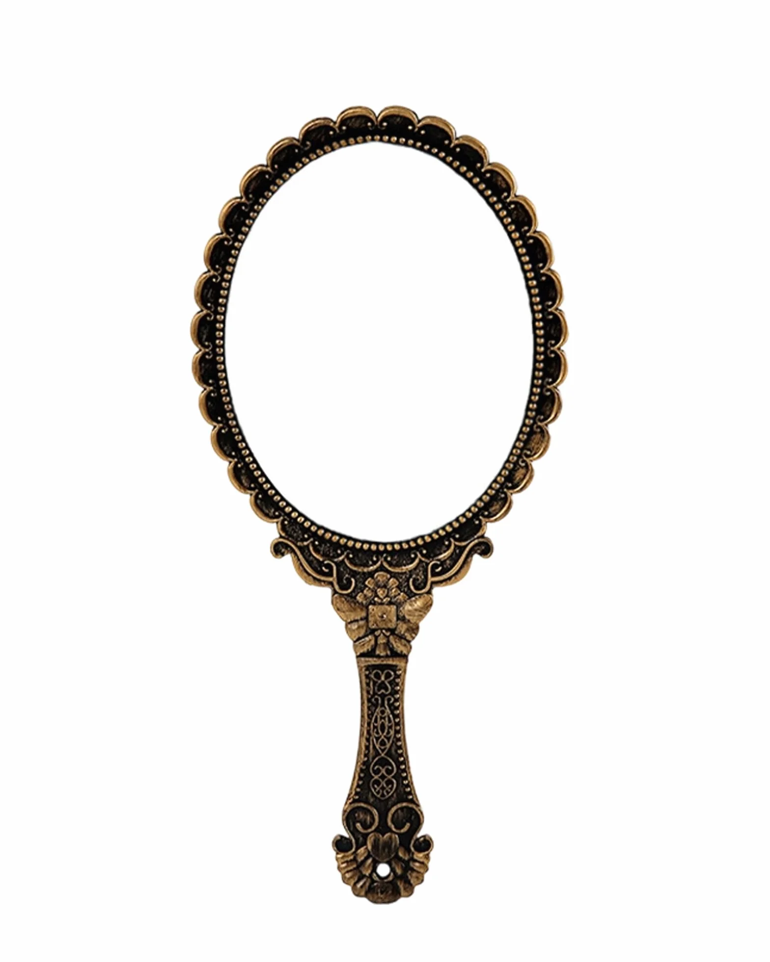 Specchio a Mano Vintage Bronzo, Mini Specchio Ellittico Compatto per Parrucchiere, Trucco, Casa, Viaggi