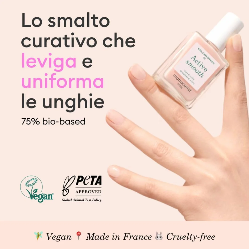 Manucurist Active Smooth 00 Smalto per Unghie Trattamento Riparatore Lisciante Rosa - Vegan & Made in France