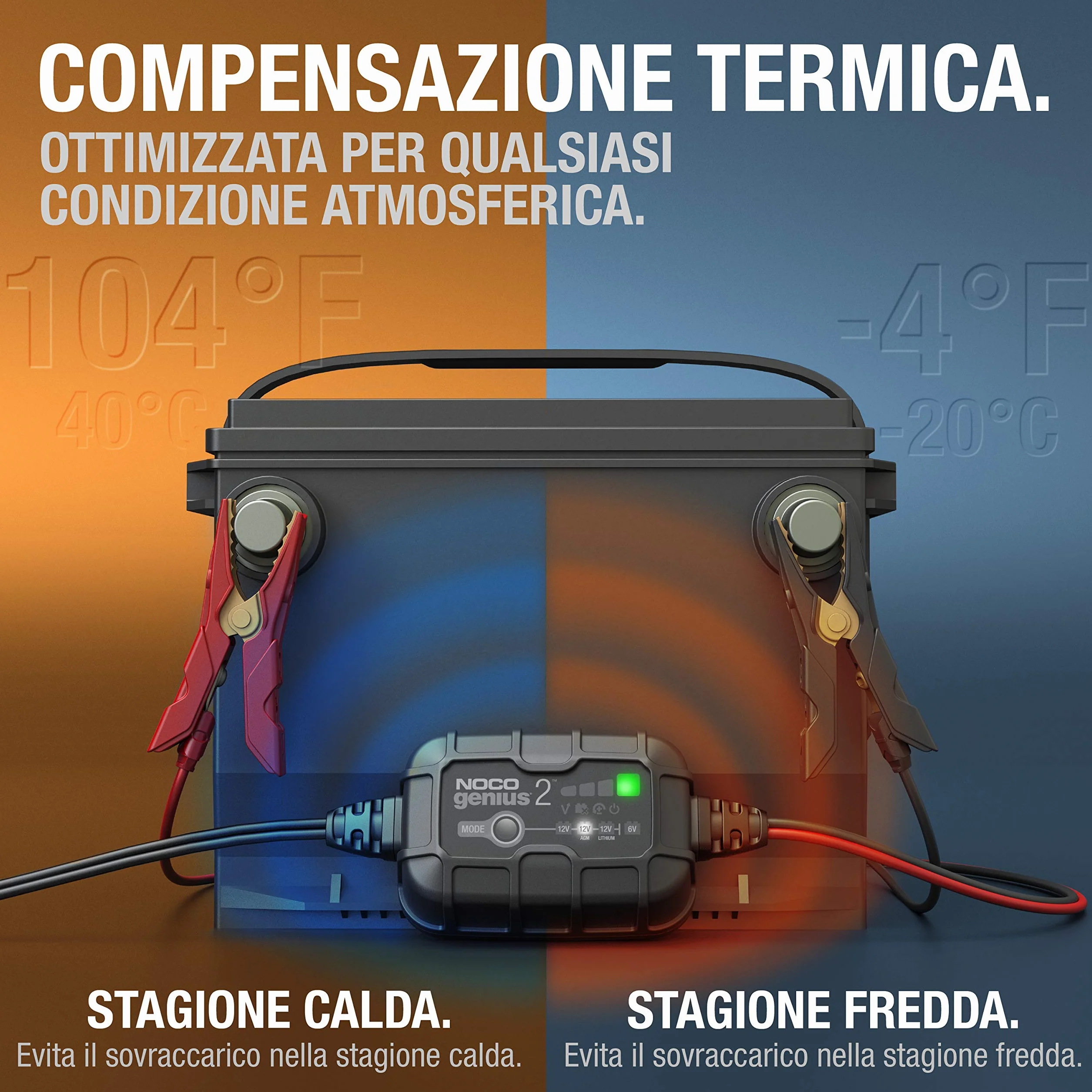 NOCO GENIUS2 Caricabatterie Intelligente 2A 6V/12V Mantenitore di Carica Desolfatatore per Batterie al Piombo e Litio