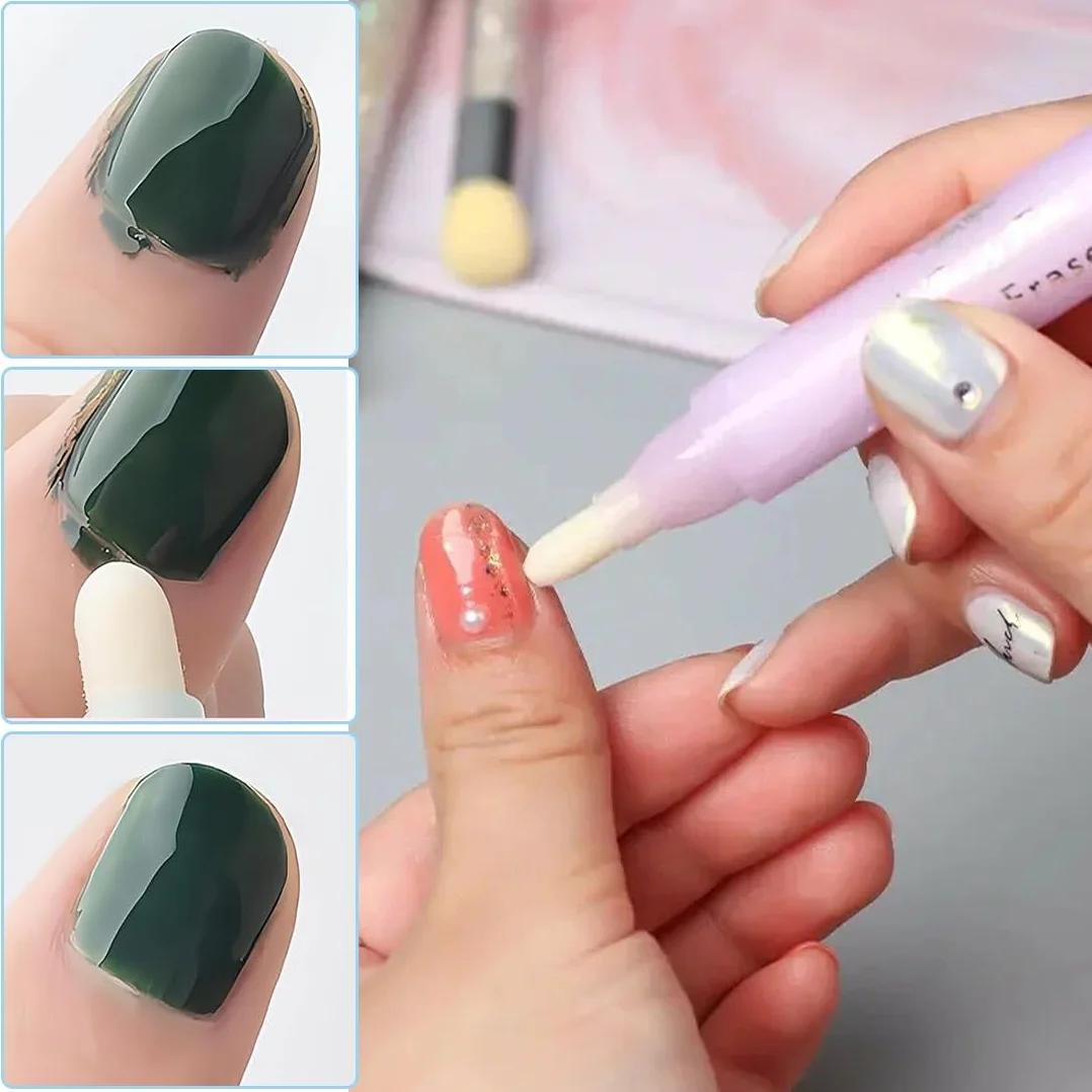 Penna Correttore Smalto per Unghie Set da 4 Pezzi con 9 Punte di Ricambio Strumento di Precisione per Manicure e Pedicure per Rimuovere Smalto in Eccesso con Solvente