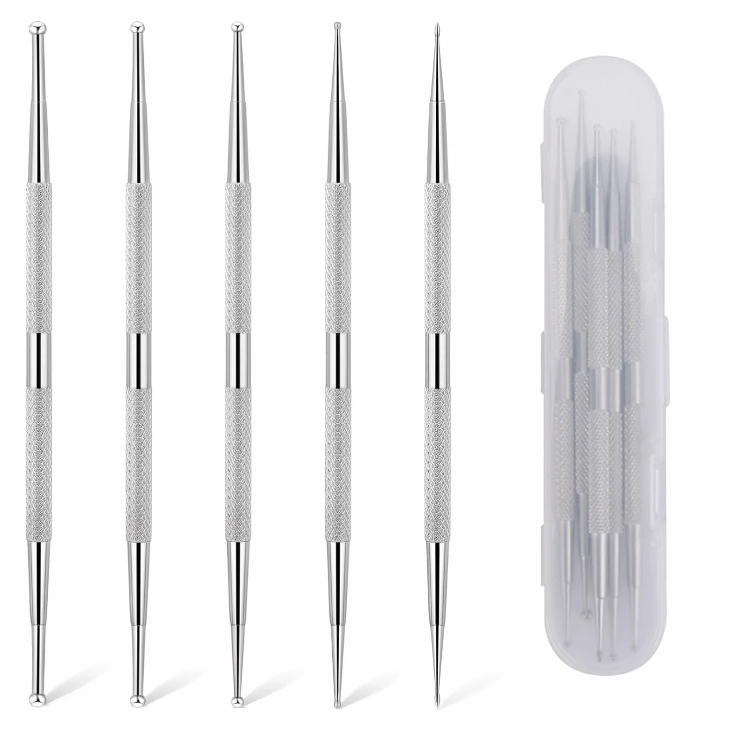 5 Pezzi Strumenti Nail Estremità Sfera, Strumenti Punteggiatura, Strumento Punteggiare Acciaio Inossidabile, Pennello Unghie Acciaio, Pennelli Unghie, per Disegni Unghie Smalto Gel, Intaglio, Ecc