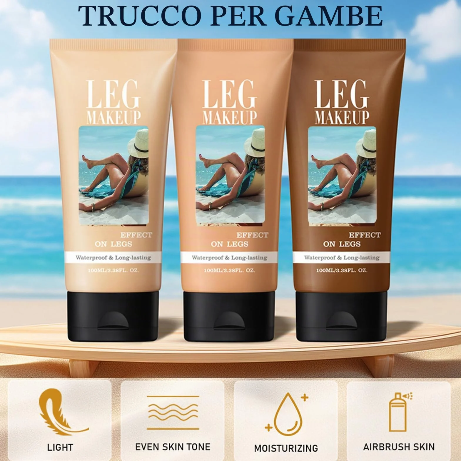 Trucco impermeabile per le gambe senza trasferimento, pennello per il corpo extra grande, copertura per vene varicose/cicatrici, Skin Perfecting Body Foundation