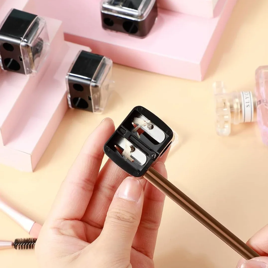 Temperamatite Trucco Doppio per Matite Cosmetiche Eyeliner Sopracciglia Nero 2 Pezzi