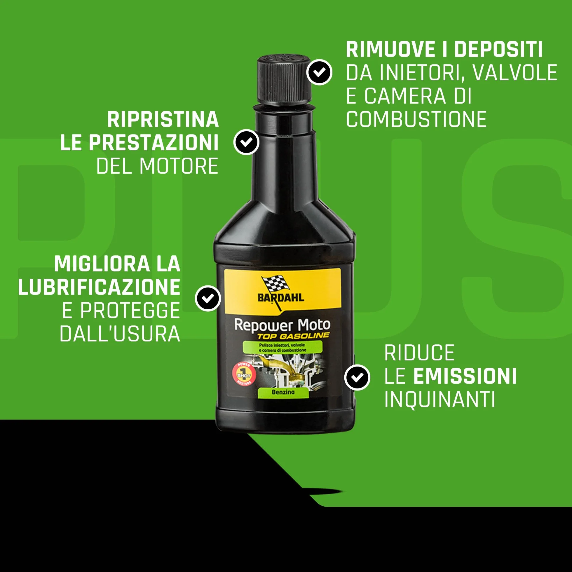 Bardahl Repower Moto Top Gasoline 150 ml Pulisce Iniettori Valvole Camera Combustione Benzina 2T 4T