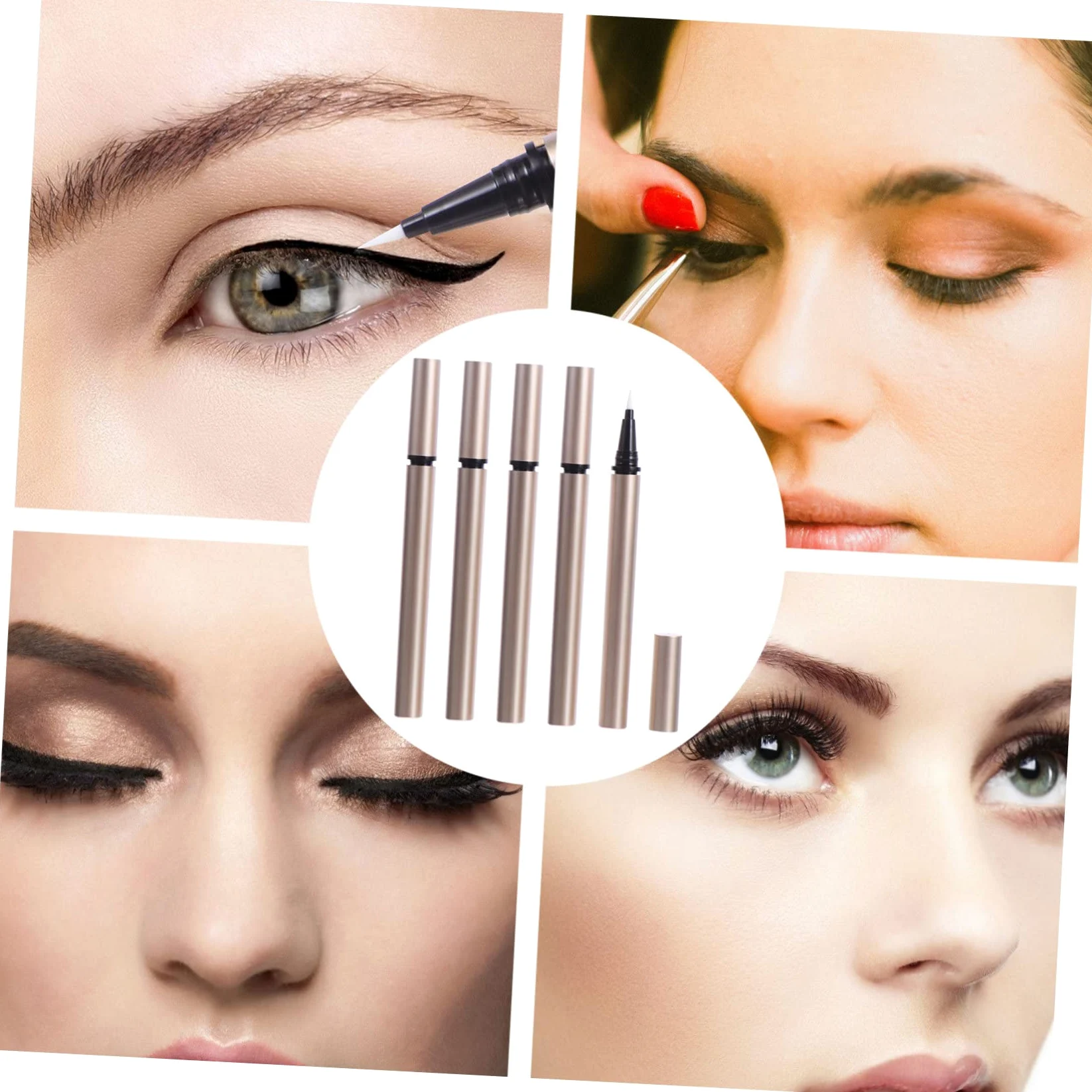 FRCOLOR 5 Pezzi Tubetti di Eyeliner Vuoti Ricaricabili 1Ml in Plastica Oro per Make-up Fai da Te e Applicazione Professionale nei Negozi di Cosmetici