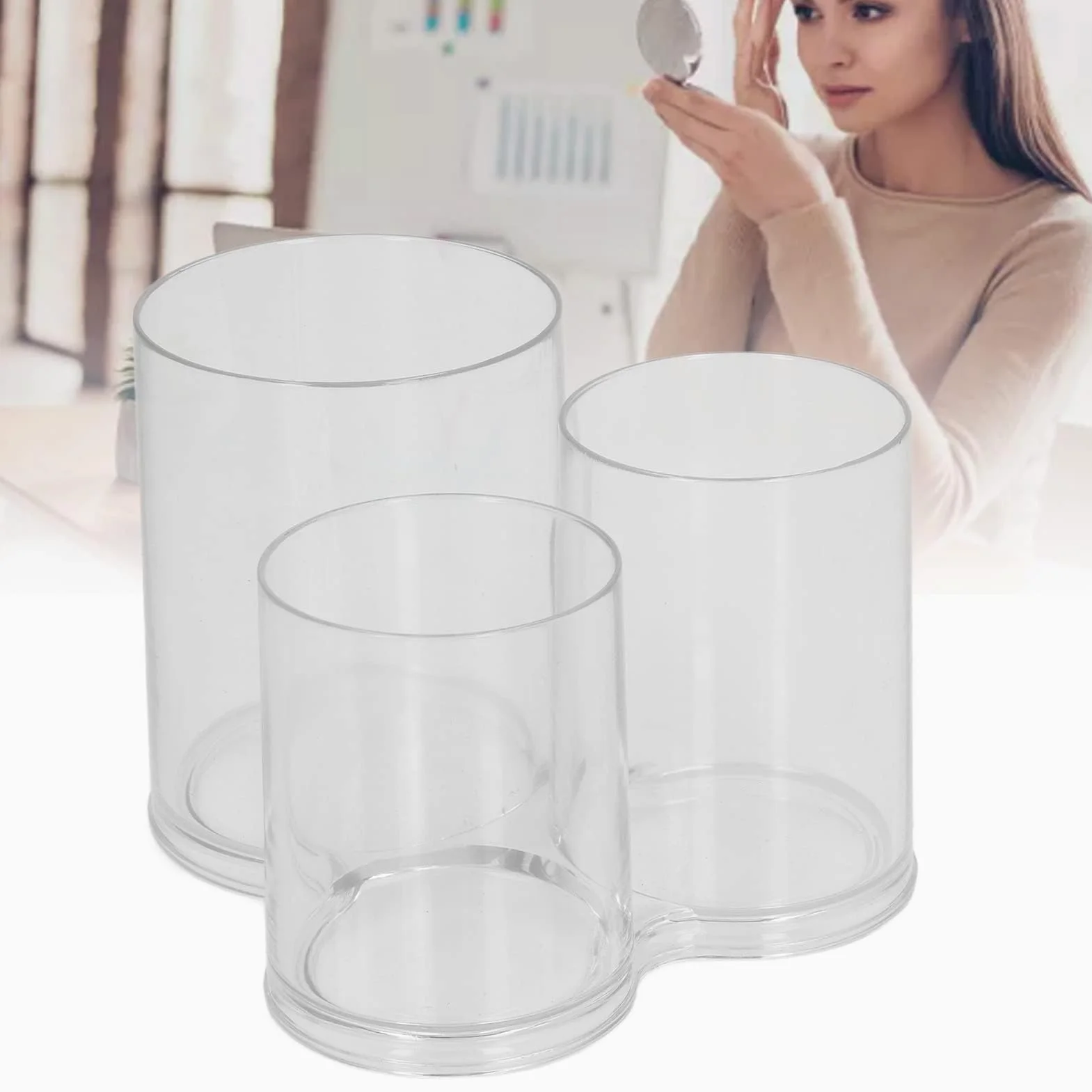 TOPINCN Portapenne in acrilico, contenitore rotondo trasparente per pennelli da trucco, tazze da scrivania per utensili, organizer cilindrico in plastica per cosmetici, per fondotinta, rossetto, per