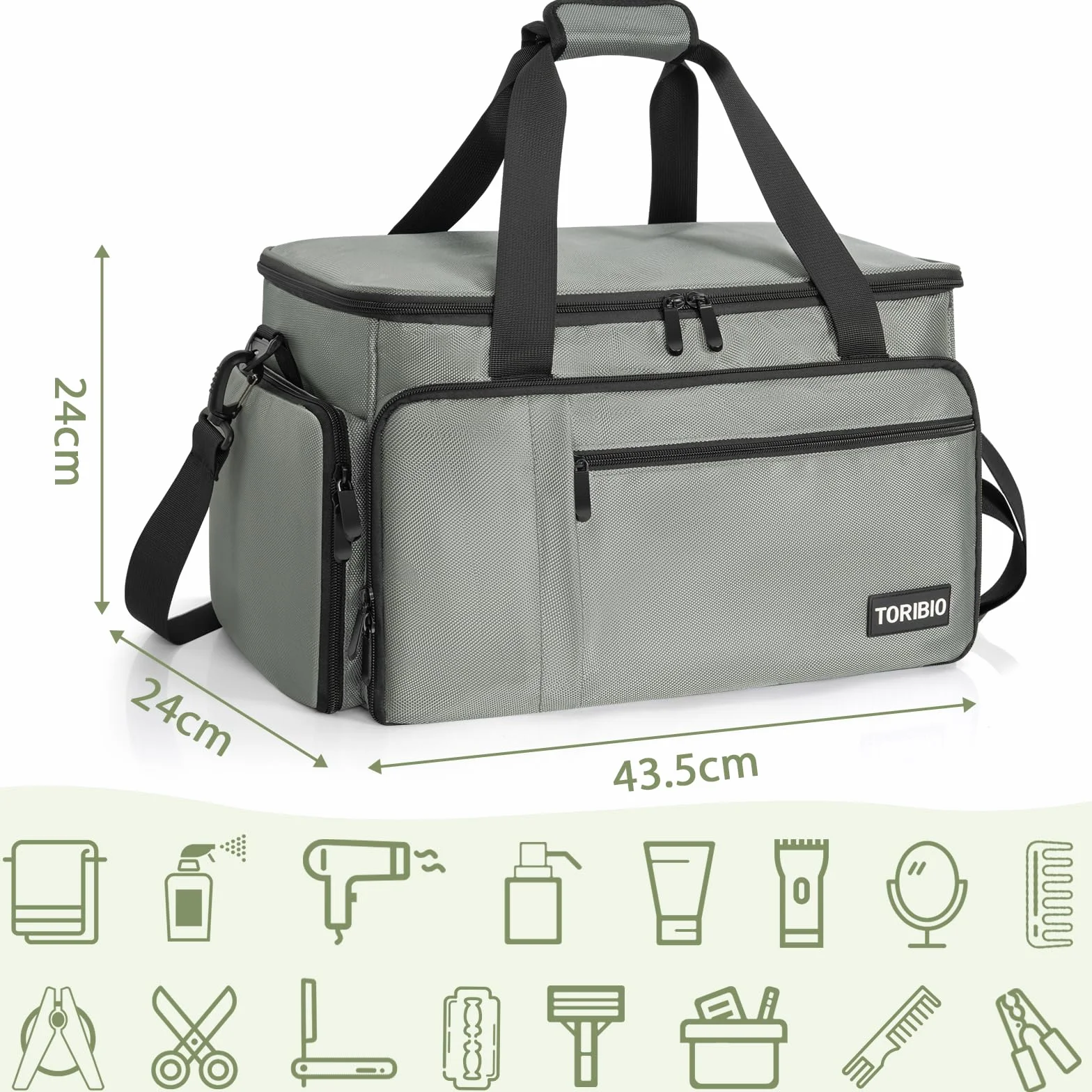 Borsa da parrucchiere professionale portatile, con tasche multiple e divisioni regolabili per accessori. Ideale per parrucchieri e visagisti.