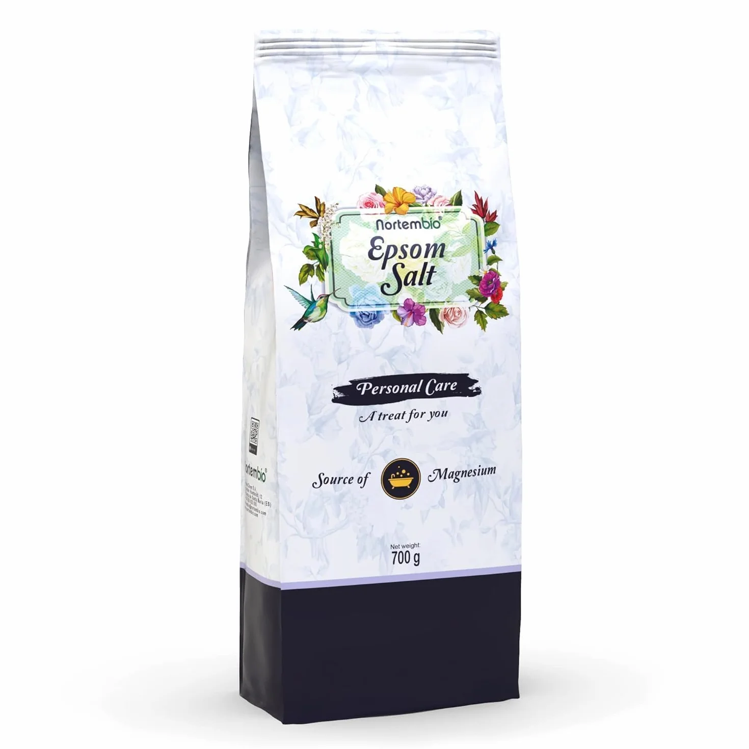Nortembio Sali di Epsom 100% Puri 700 g – Fonte Concentrata di Magnesio | Per Pelli Sensibili | Con Vitamine C ed E Idratanti | Senza Additivi, Uso Esterno Naturale + E-Book Gratuito