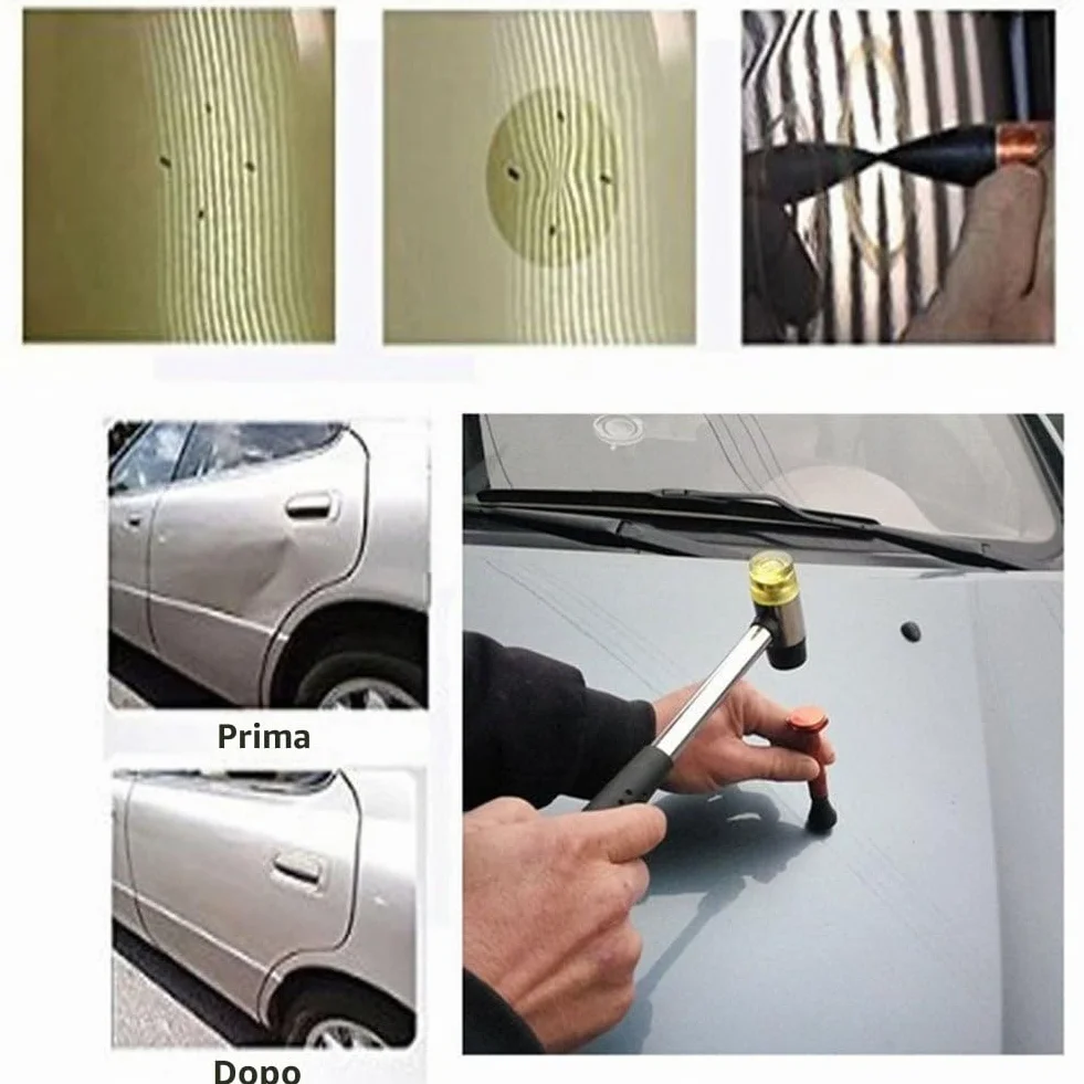 Kit riparazione ammaccature senza vernice 10 pezzi martello gomma punte tirabolli auto professionale rimozione grandine
