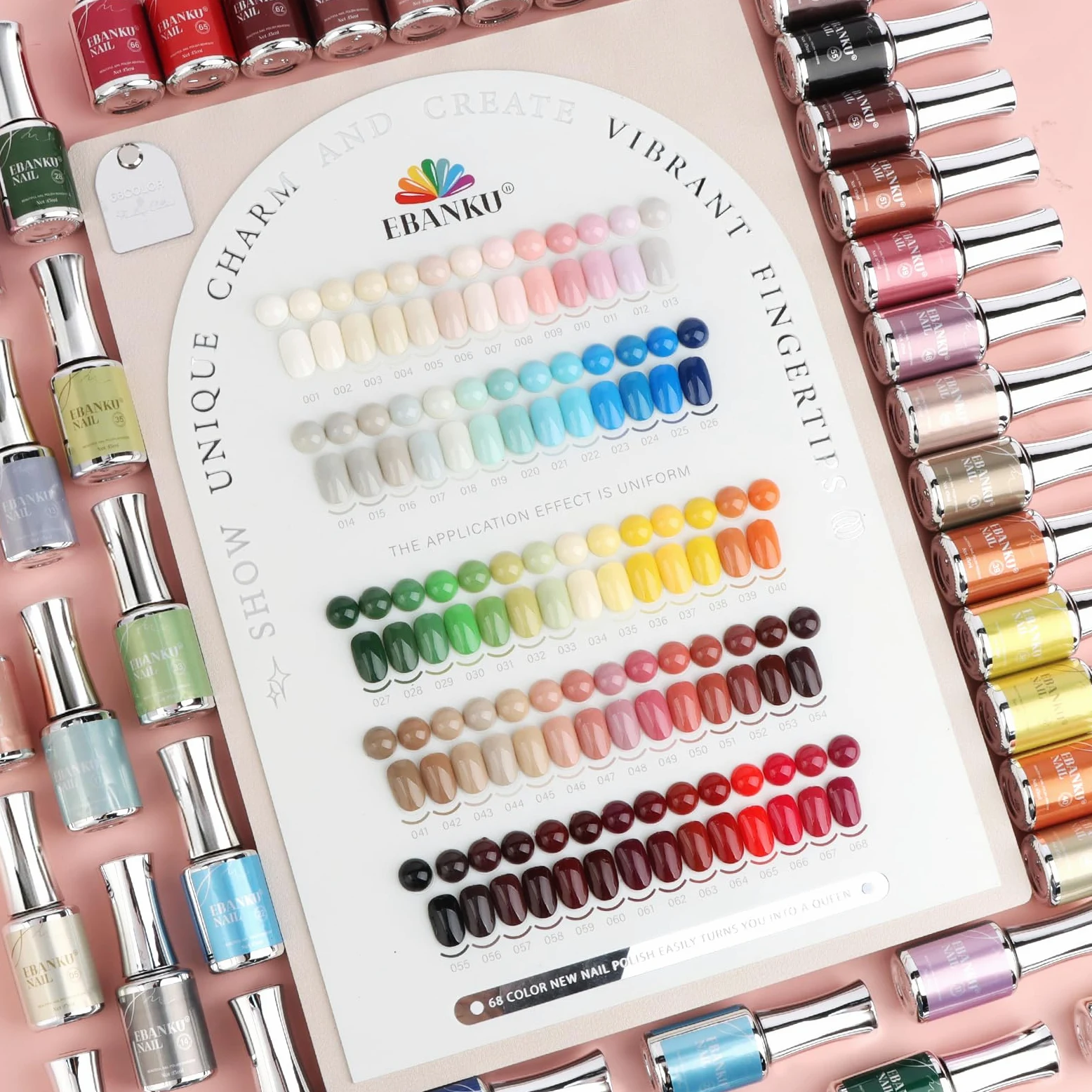 EBANKU 68 Colori 15ML Smalto Gel Set Hema-Free Stesso Colore Flacone | Smalto Semipermanente per Unghie con 2PCS Base e Top Coat, Lunga Durata per Manicure a Casa