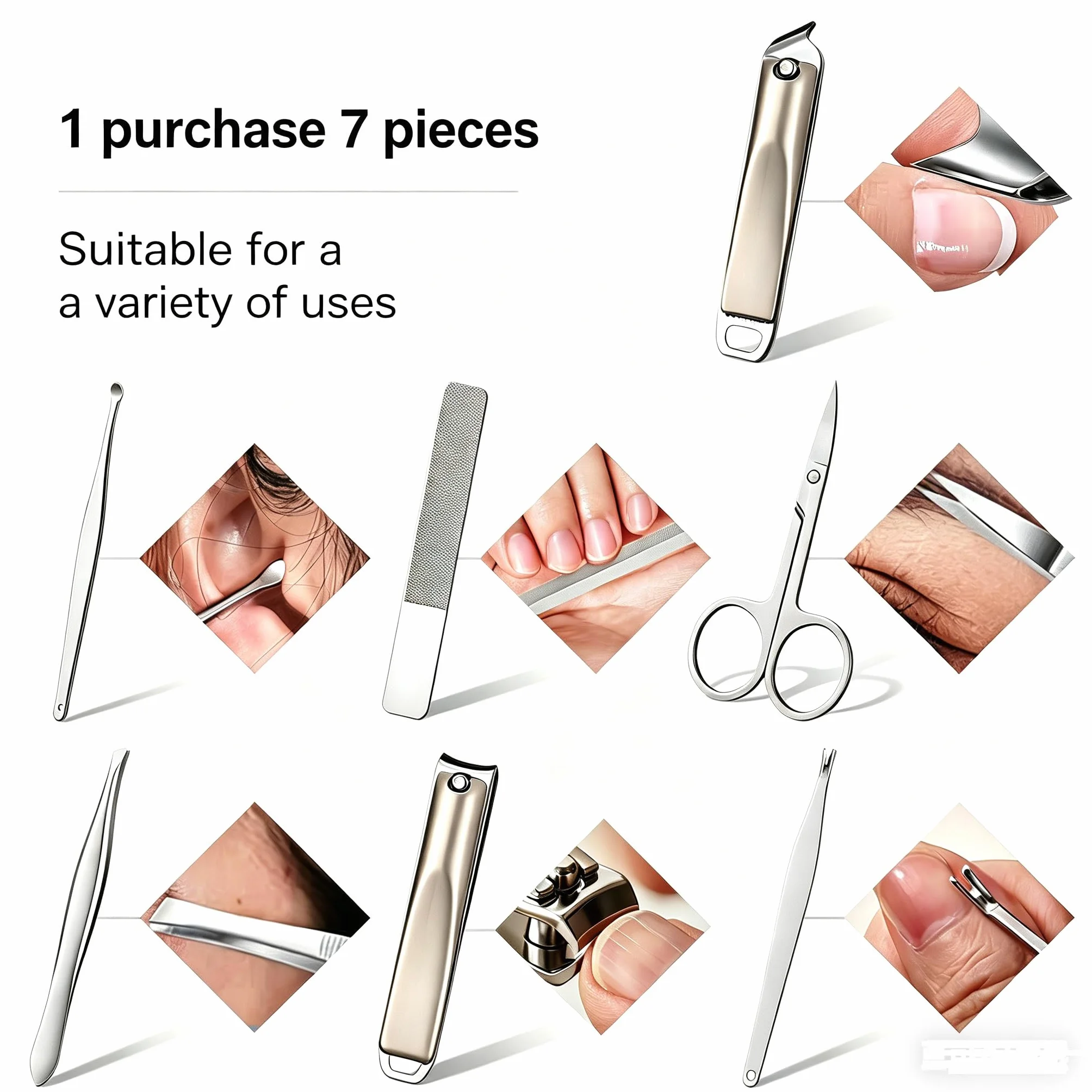 Kit Manicure 7 Pezzi Verde Giada con Astuccio – Forbici Unghie, Tagliaunghie, Lima Vetro