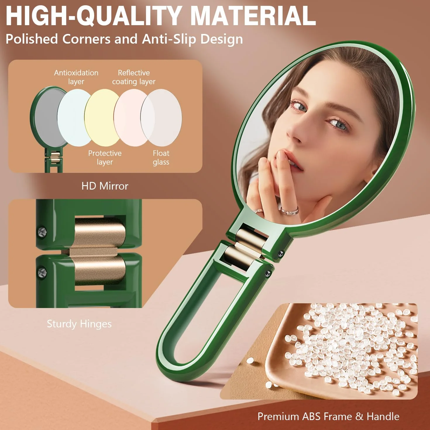 Auxmir Specchio Ingranditore Bifacciale 30X/1X, Specchio a Mano 14CM, Alta Definizione, Portatile, Pieghevole, Appendibile, Specchio Trucco da Viaggio per Trucco, Cura del Viso, Verde