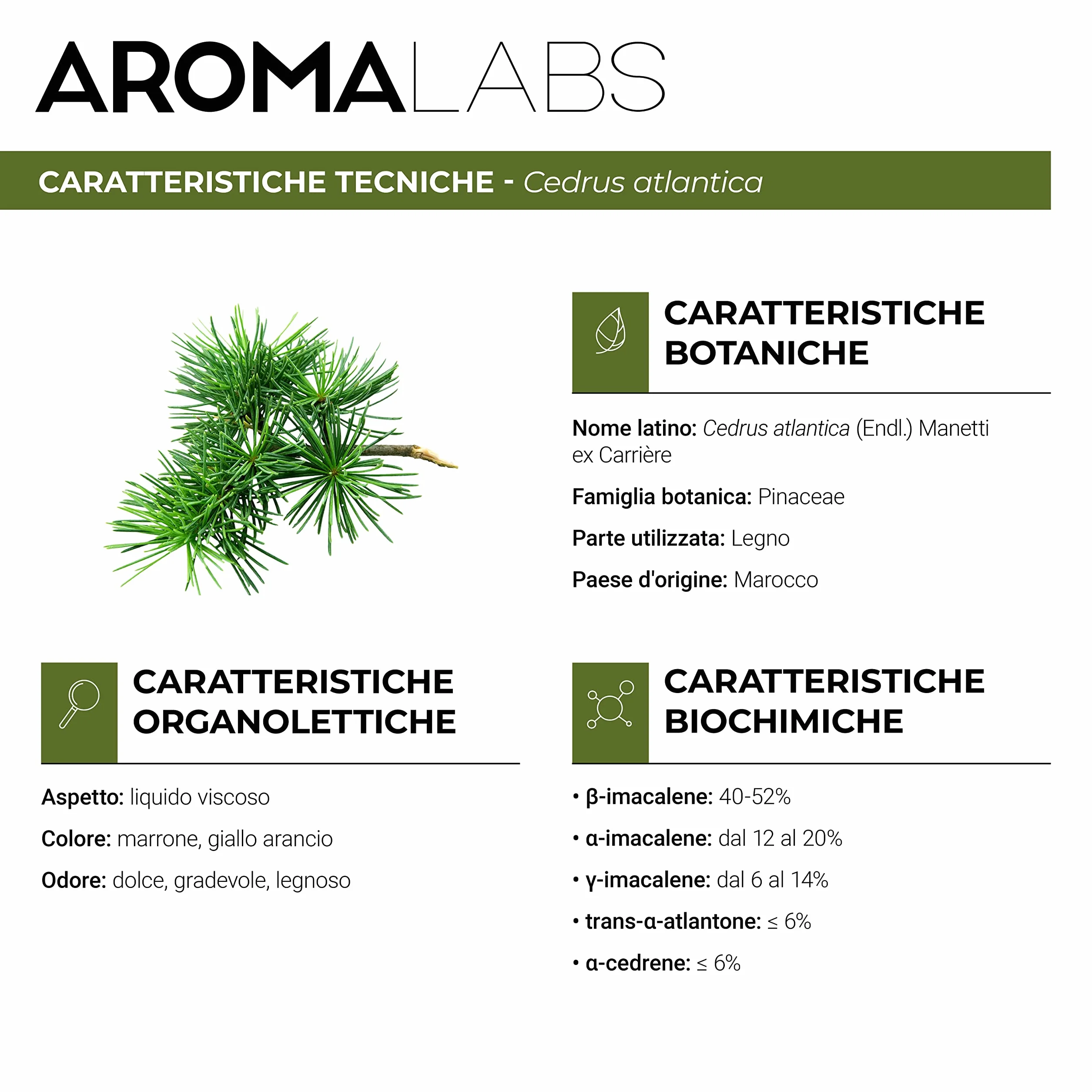 Olio Essenziale Cedro dell’Atlante BIO 30 mL Aroma Labs Chemiotipizzato Certificato AB Cosmos