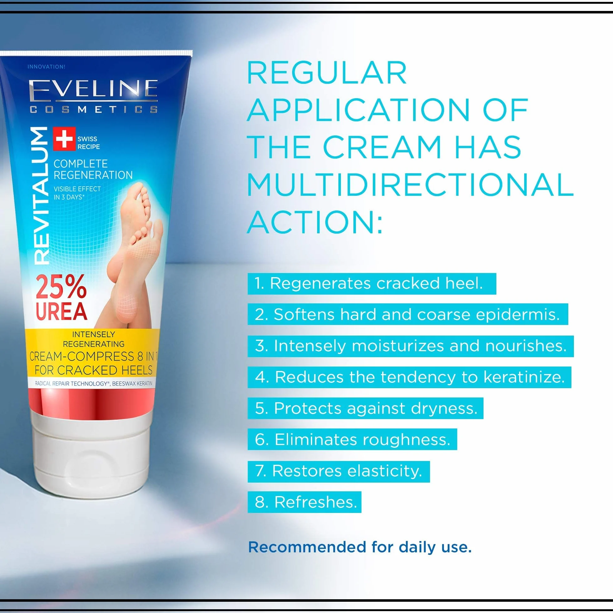 Eveline Cosmetics Revitalum Crema Riparatrice Tallone 8-in-1 25% Urea Trattamento Intensivo per Talloni Screpolati