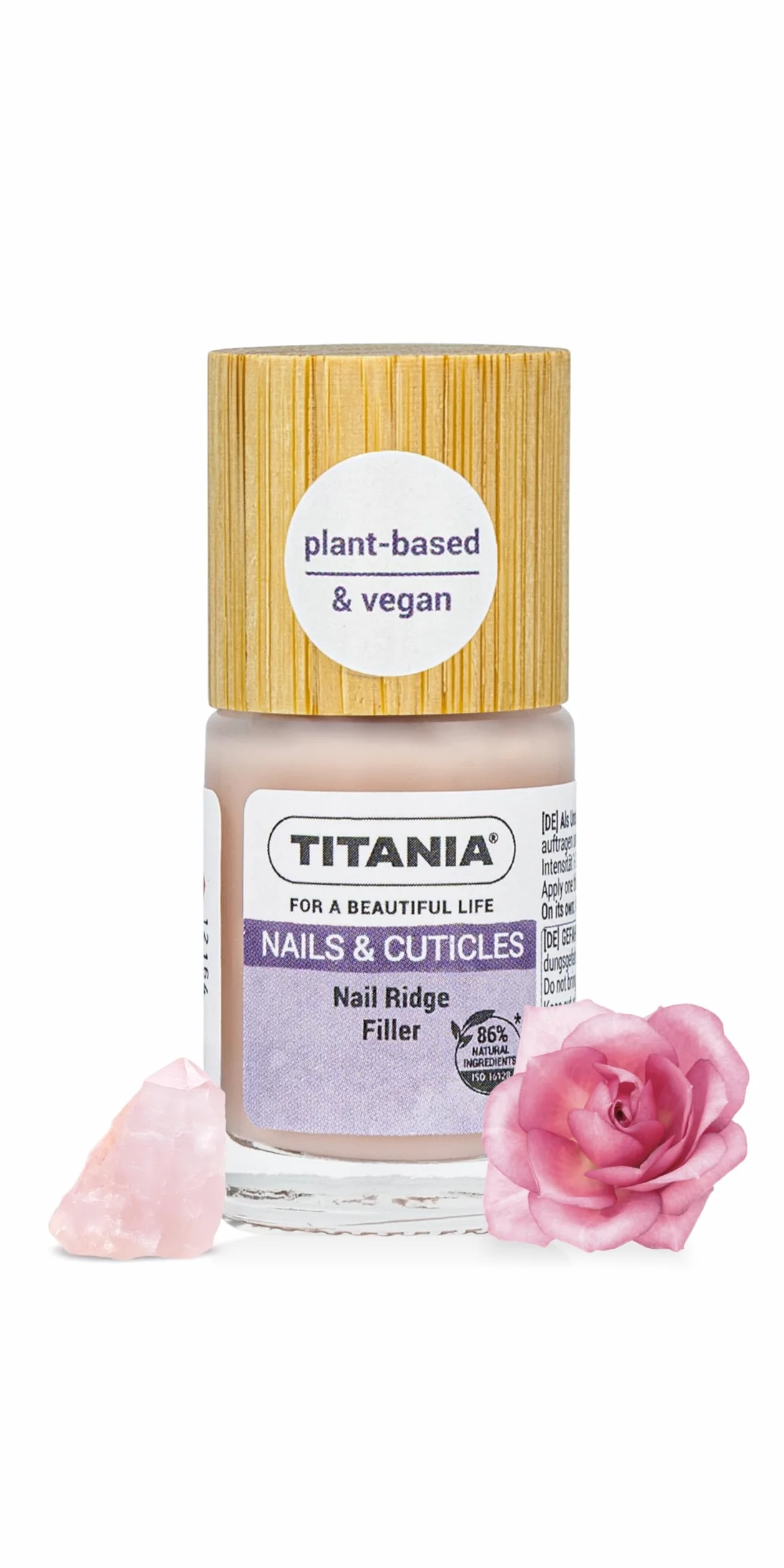 TITANIA® Ridge Filler, smalto per unghie, 12 ml, riempitivo con scanalature > 86% di ingredienti naturali, vegano, asciugatura rapida, leviga scanalature, base di vernice, coperchio in bambù